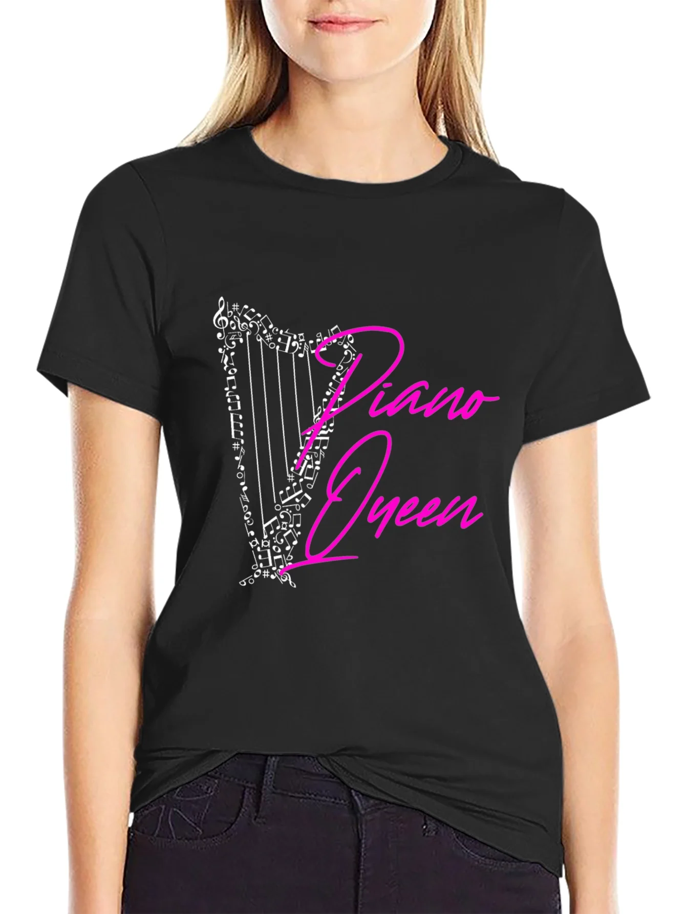 Rebbecca Piano Queen Harp Music Notes Graphic T-Shirt