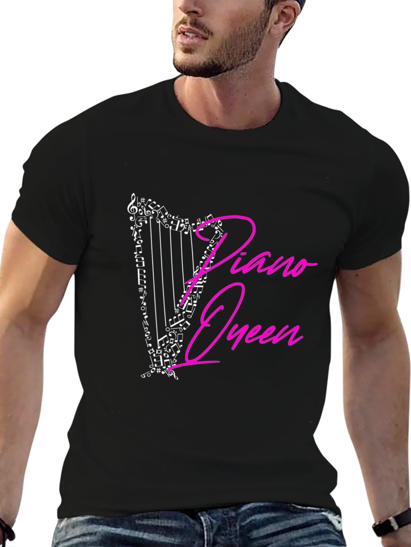 Rebbecca Piano Queen Harp Music Notes Graphic T-Shirt