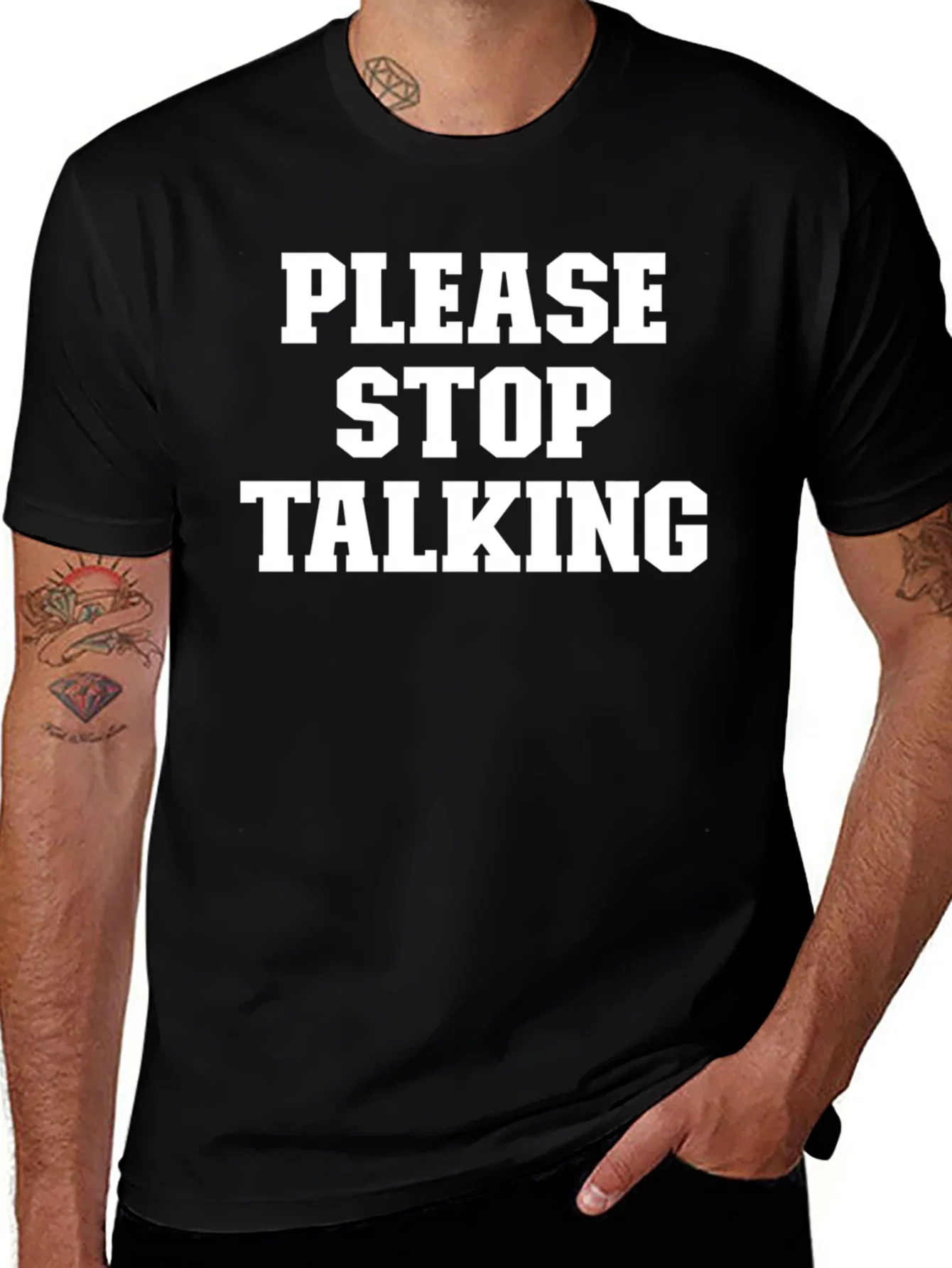 Rebbecca Please Stop Talking Graphic Tee - Black