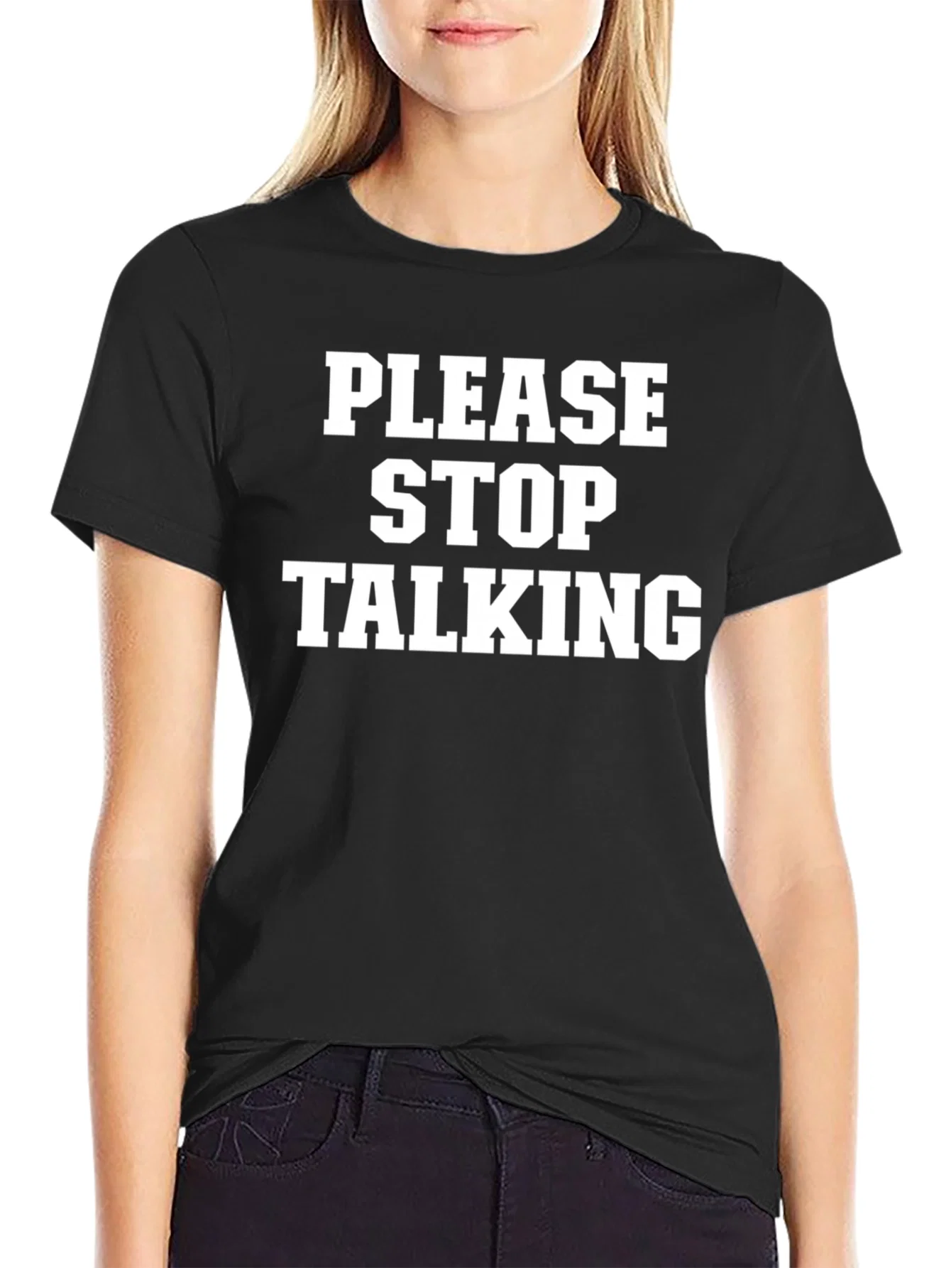Rebbecca Please Stop Talking Graphic Tee - Black