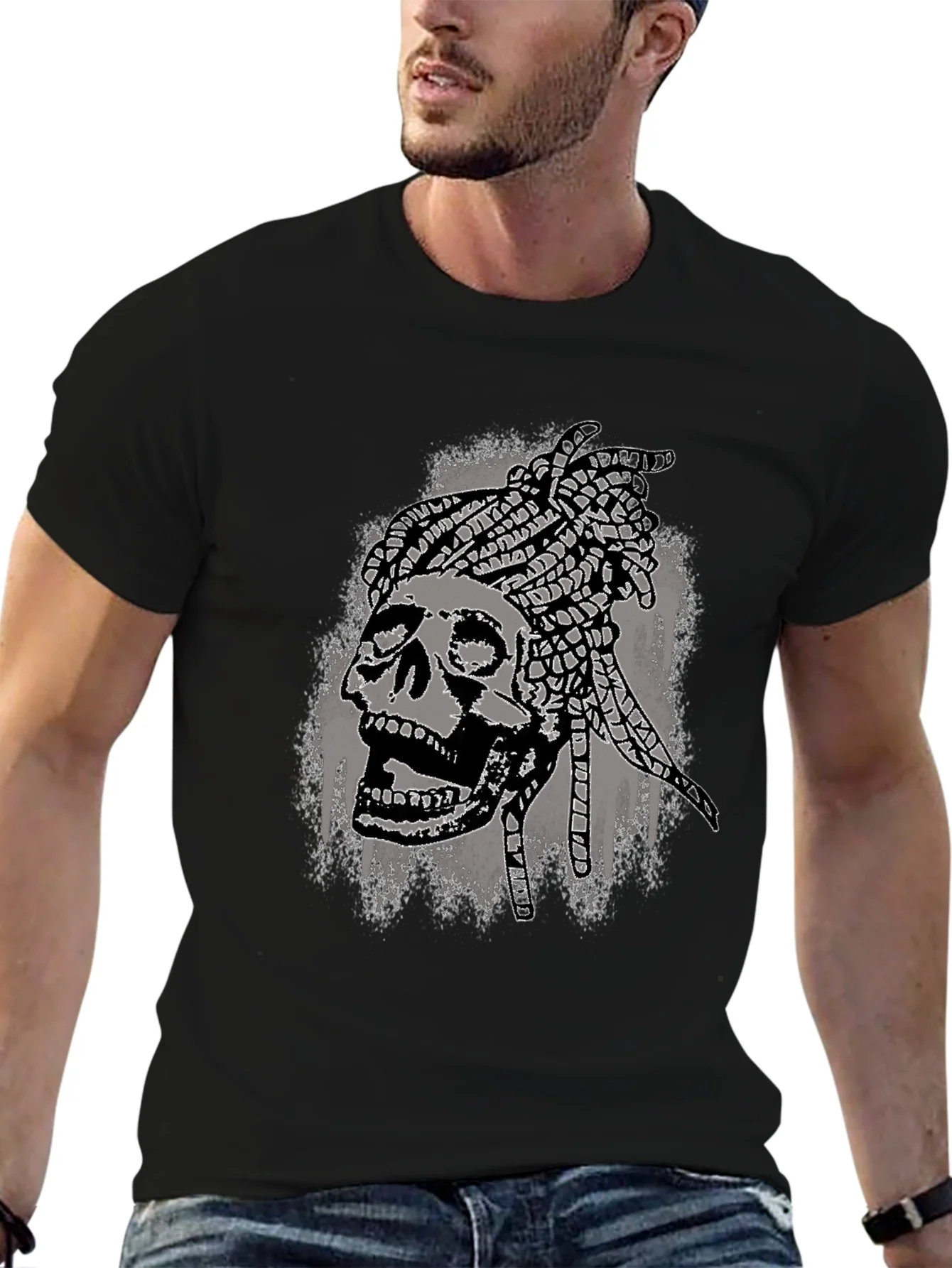 Camiseta Negra Calavera con Trenzas - Estilo ¨²nico