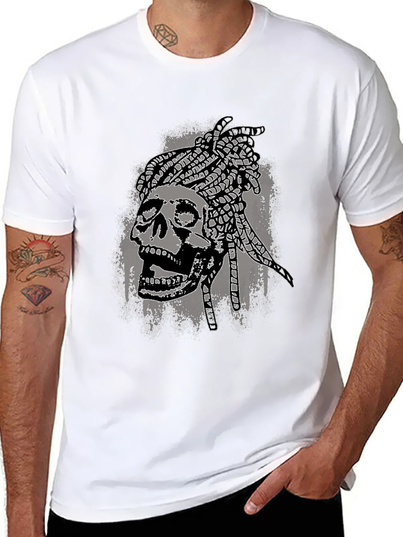 Camiseta Negra Calavera con Trenzas - Estilo ¨²nico