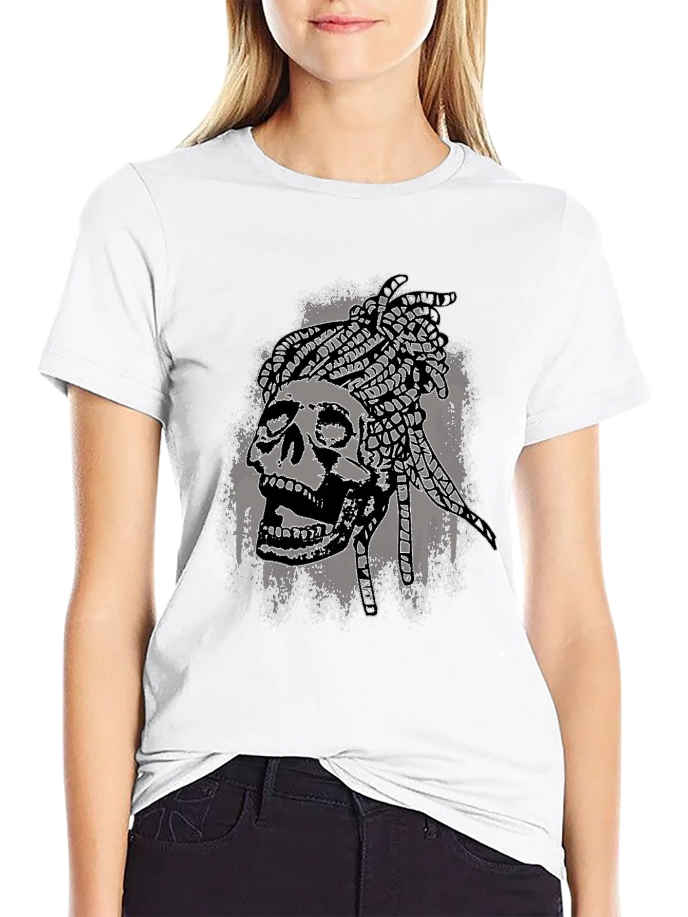 Camiseta Negra Calavera con Trenzas - Estilo ¨²nico