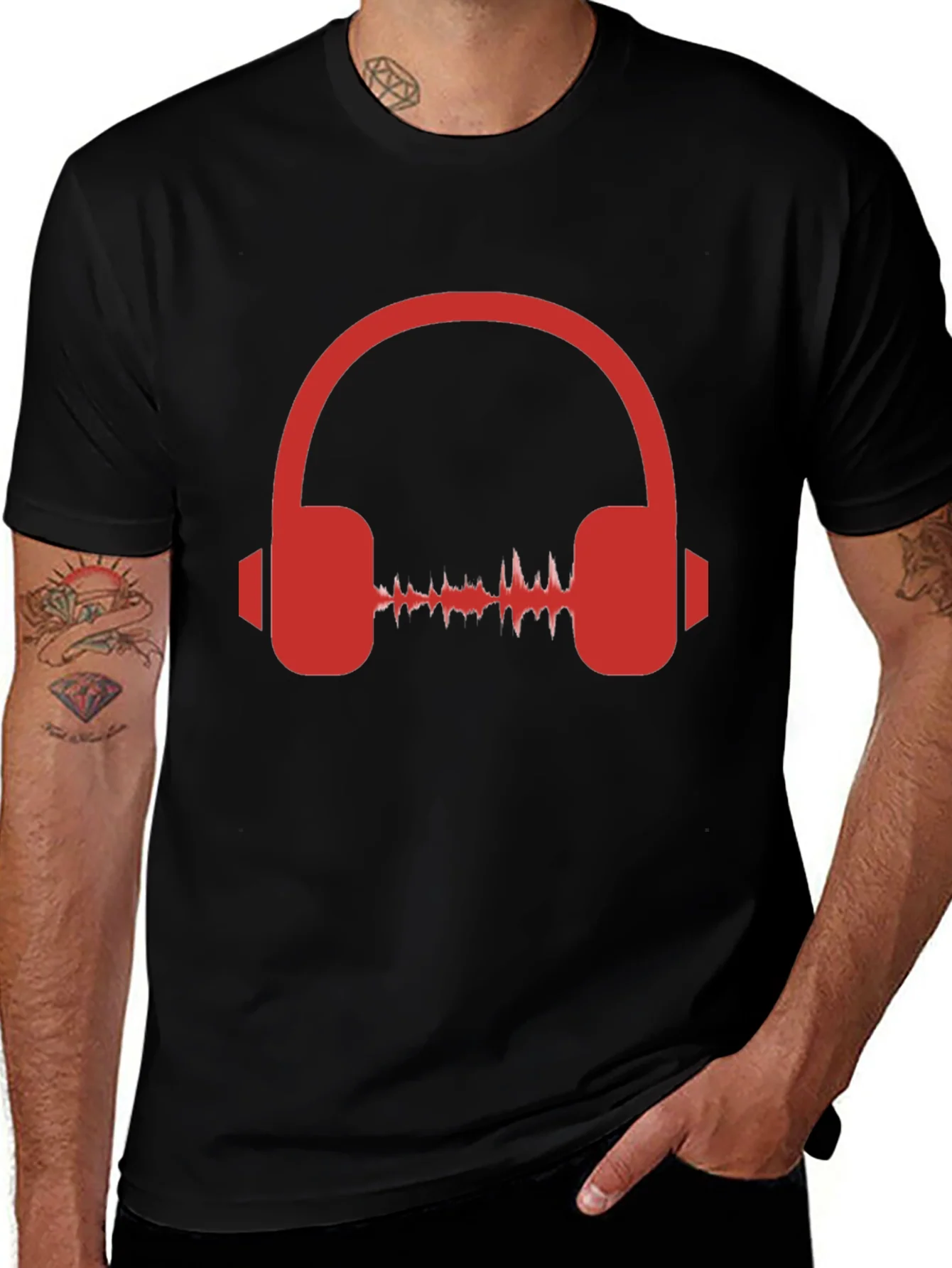 Rebbecca Red Headphone Graphic Black T-Shirt