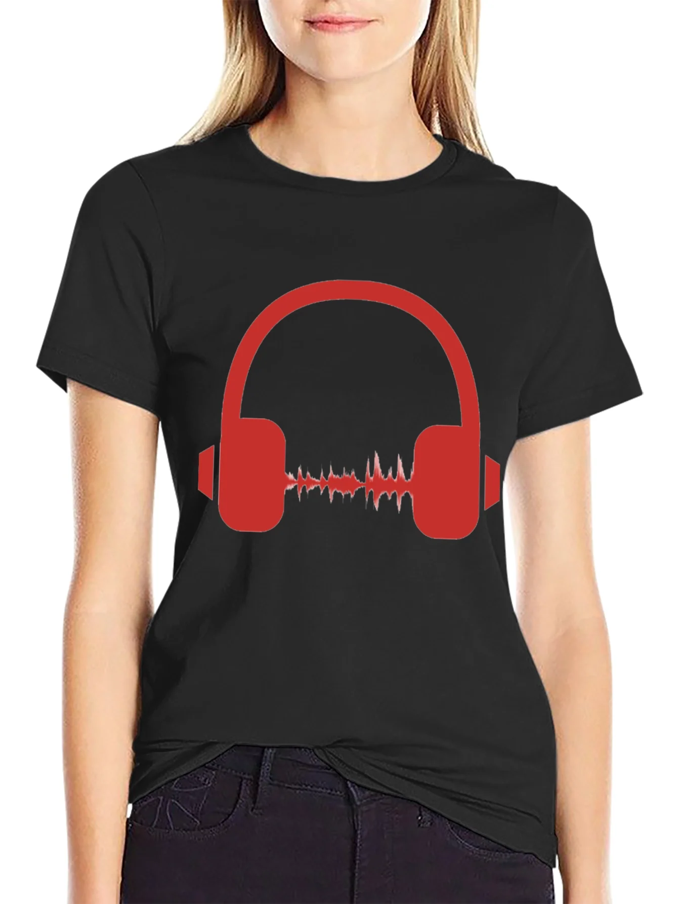 Rebbecca Red Headphone Graphic Black T-Shirt