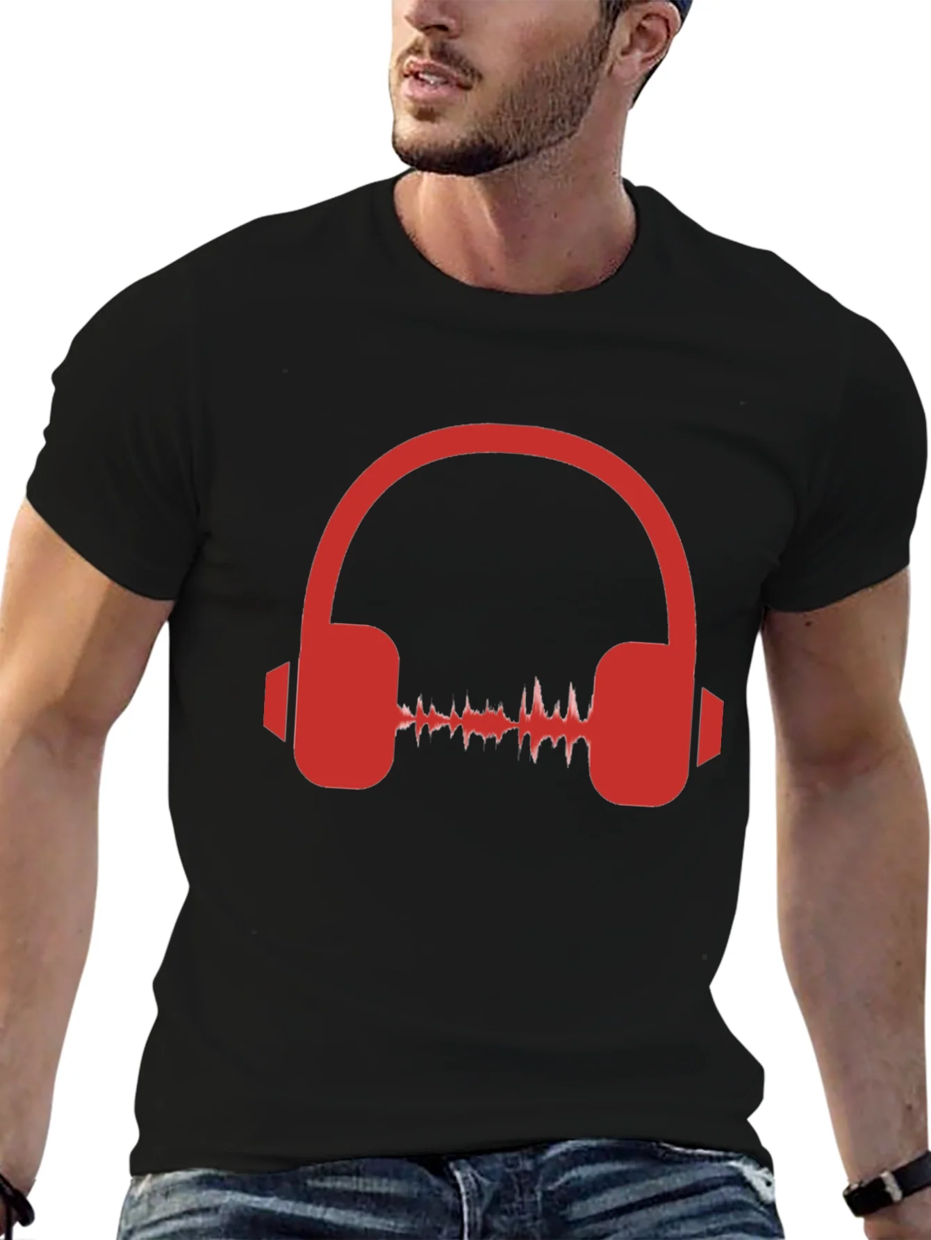 Rebbecca Red Headphone Graphic Black T-Shirt