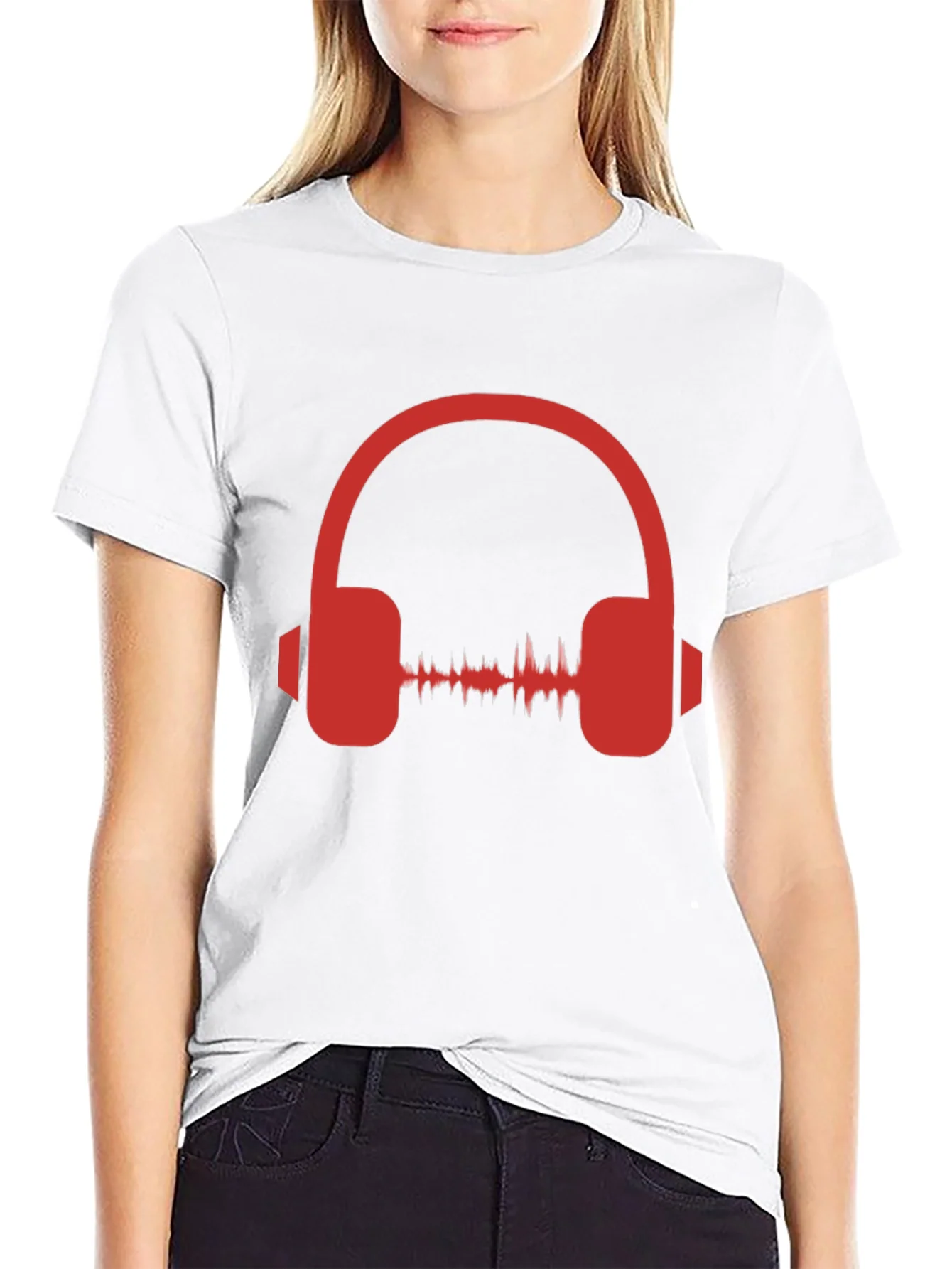 Rebbecca Red Headphone Graphic Black T-Shirt