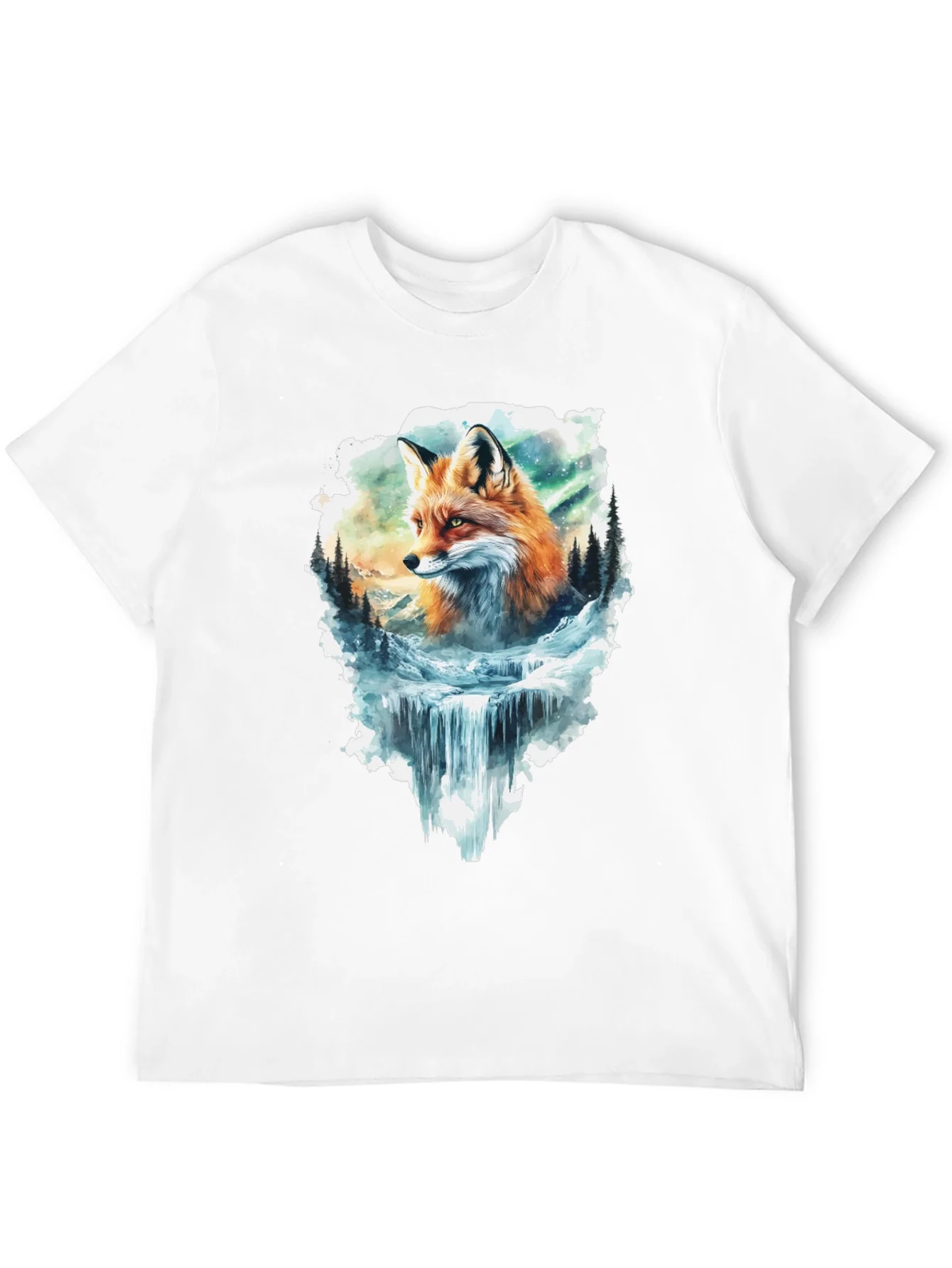 Camiseta Negra con Dise?o de Zorro y Cascada