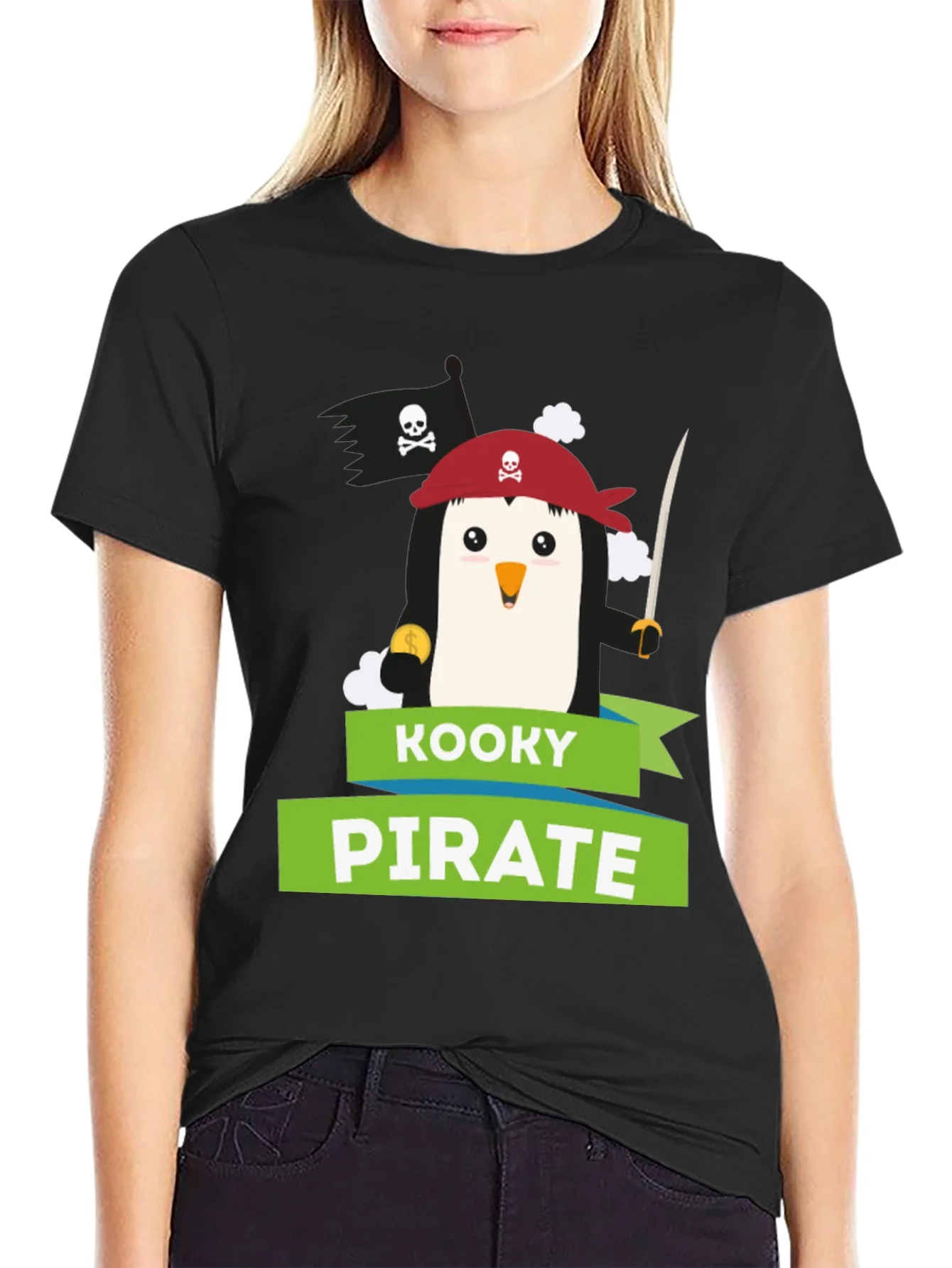 Camiseta Negra Pirata Pinguino Kooky
