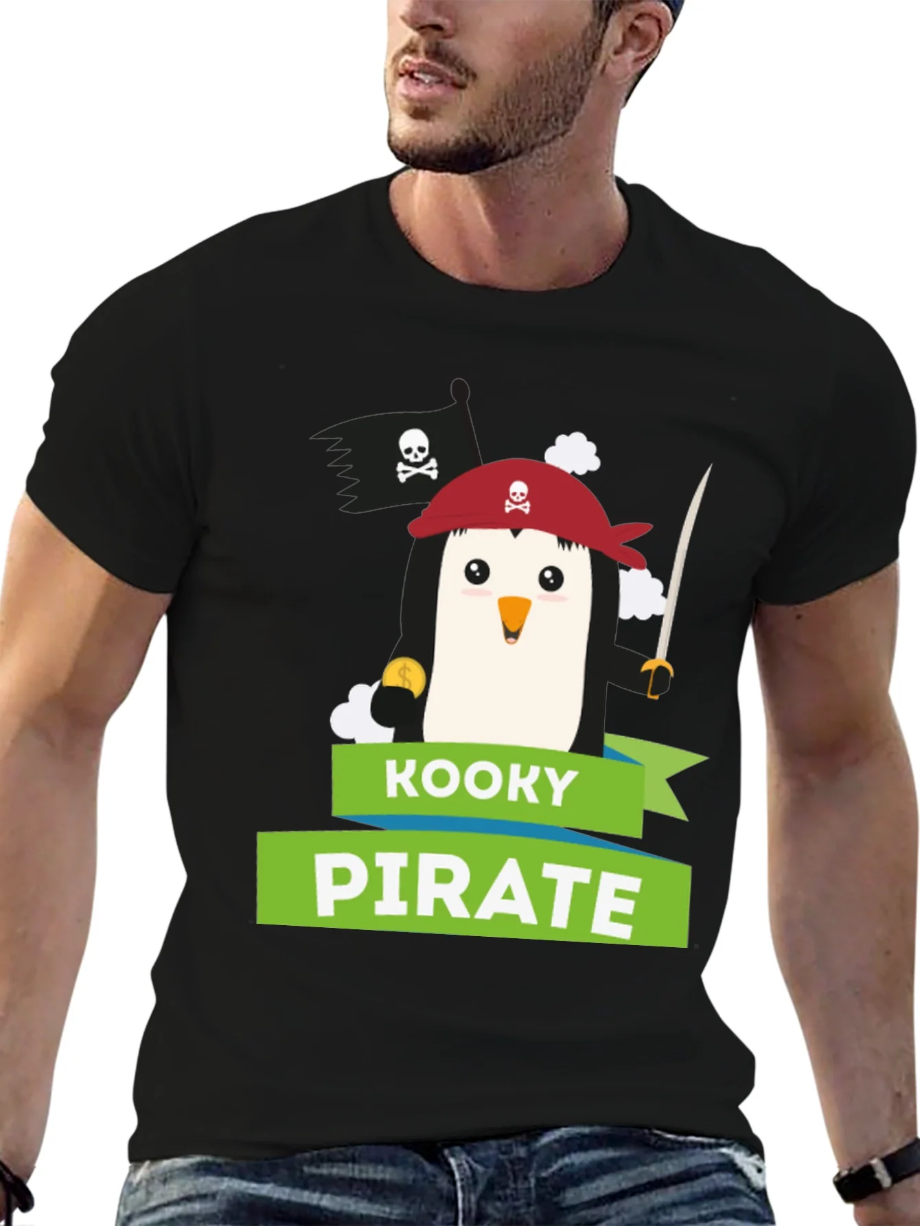 Camiseta Negra Pirata Pinguino Kooky