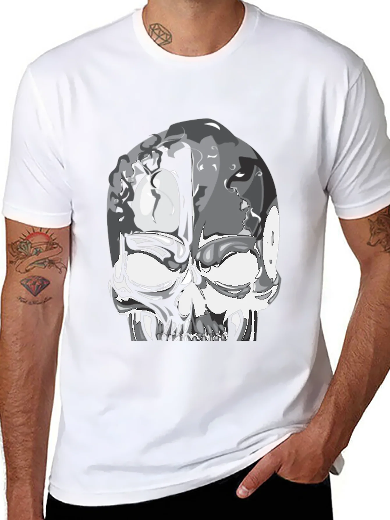 Camiseta Negra con Dise?o de Calavera Abstracta