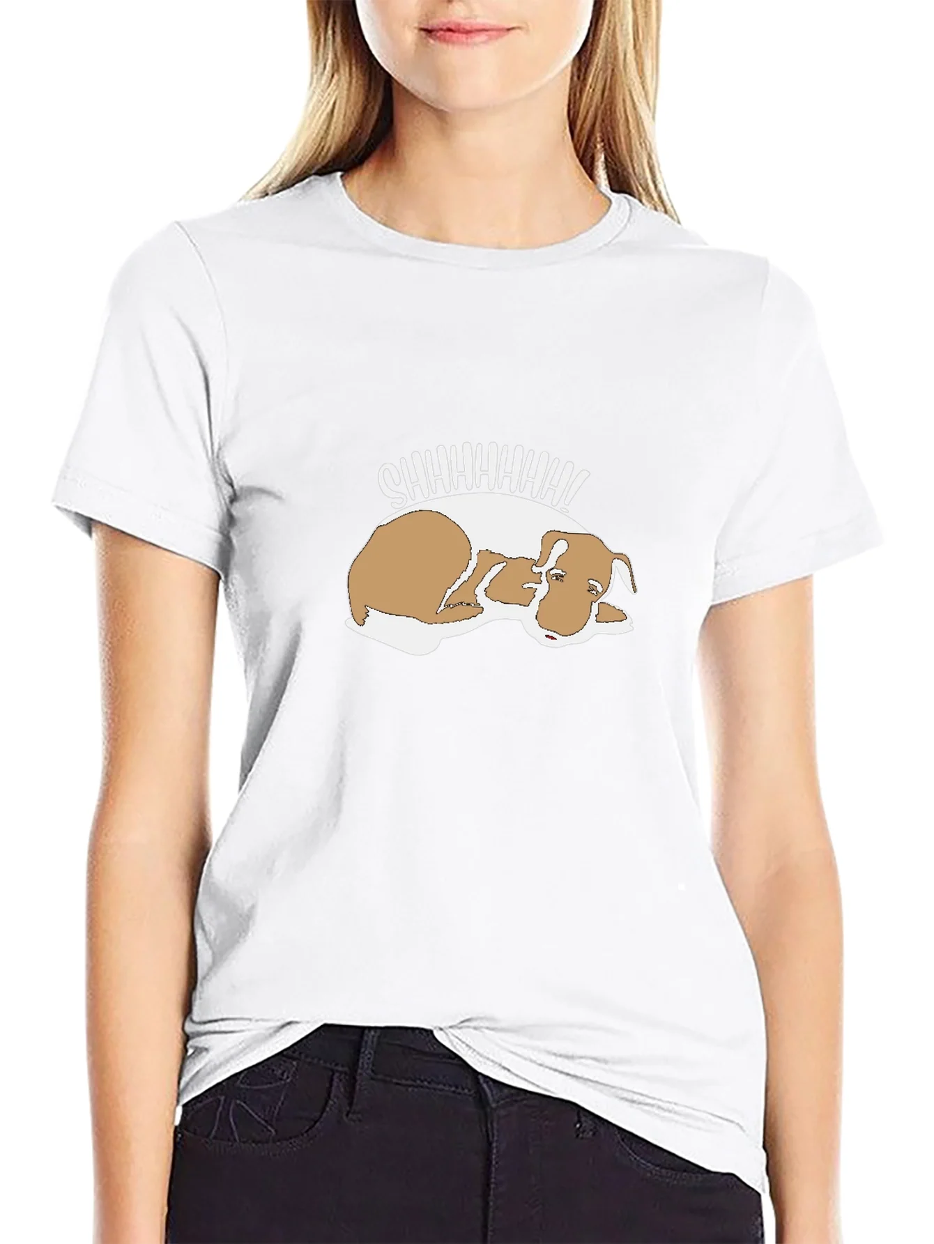 Camiseta Negra con Dise?o de Perrito Dormil¨®n