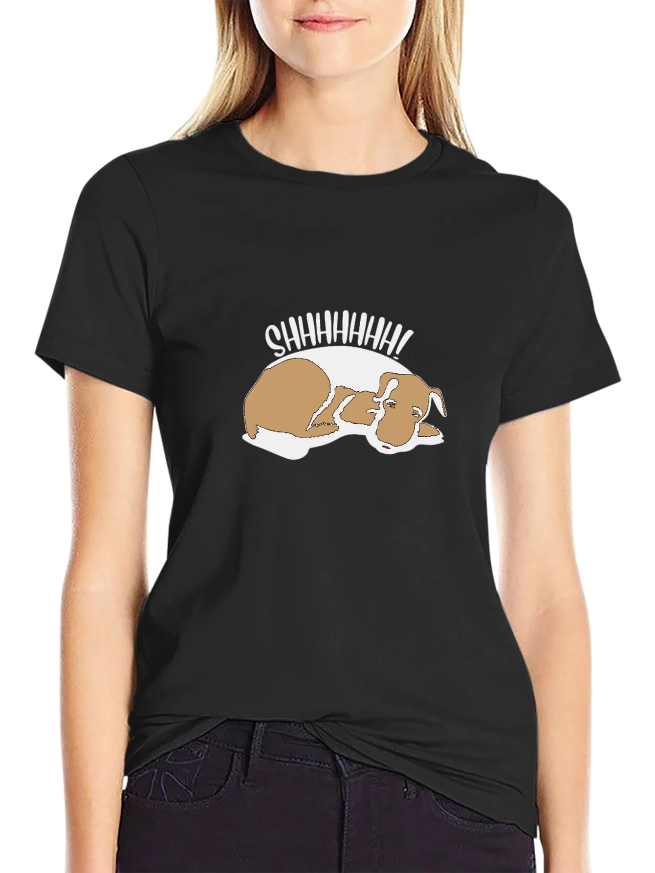 Camiseta Negra con Dise?o de Perrito Dormil¨®n