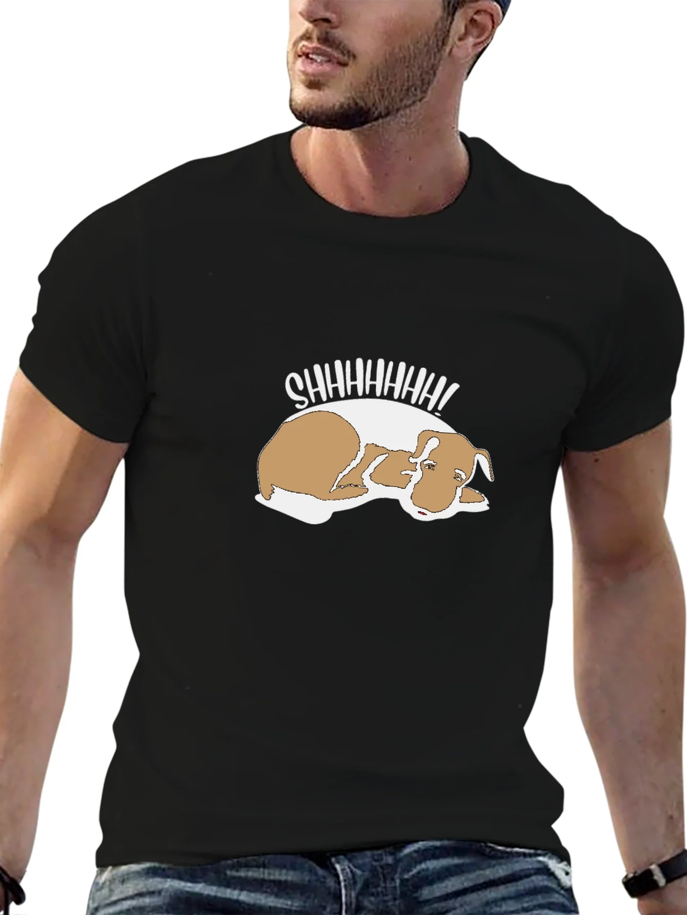 Camiseta Negra con Dise?o de Perrito Dormil¨®n