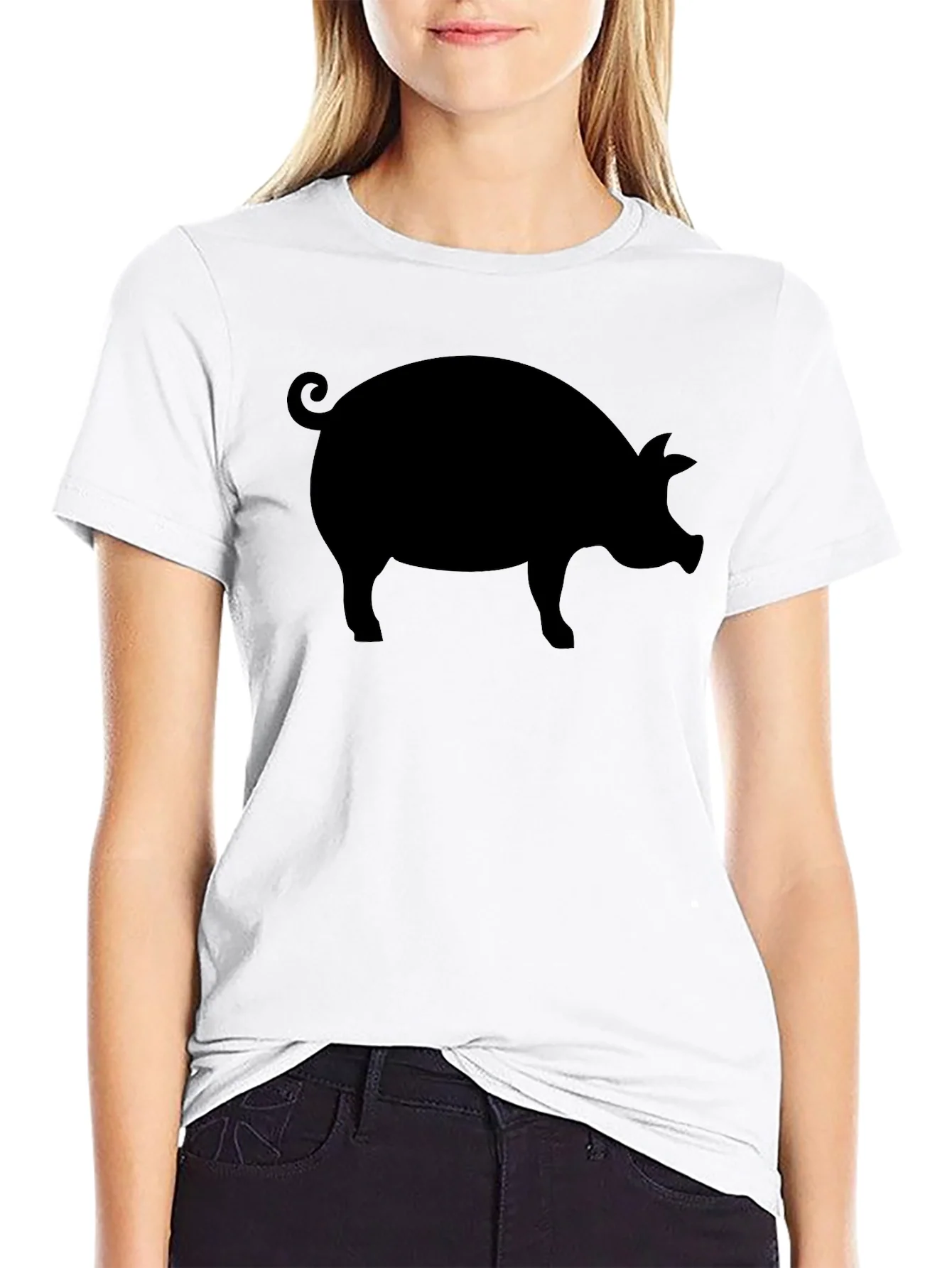 Camiseta Negra con Silueta de Cerdo