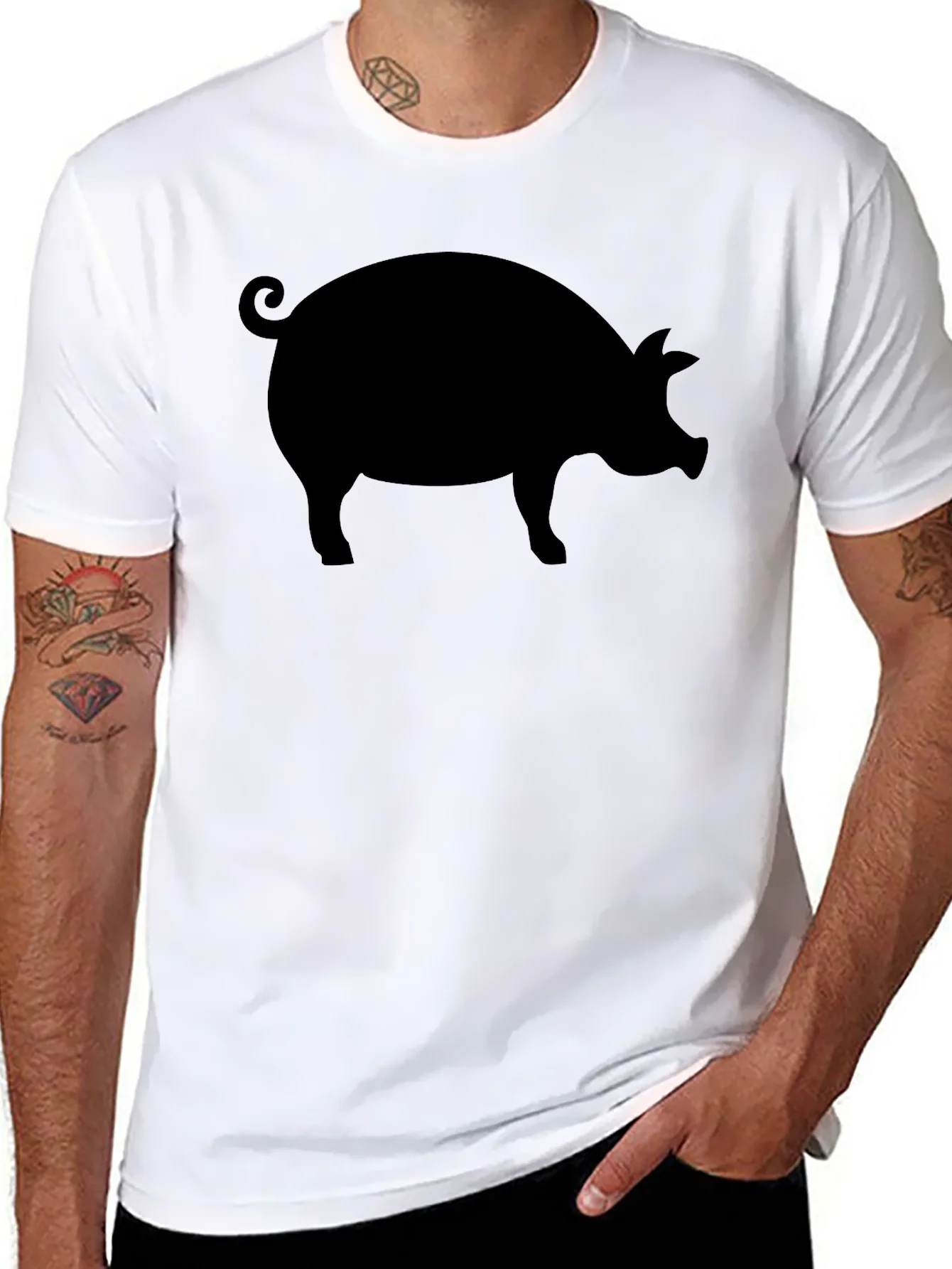 Camiseta Negra con Silueta de Cerdo