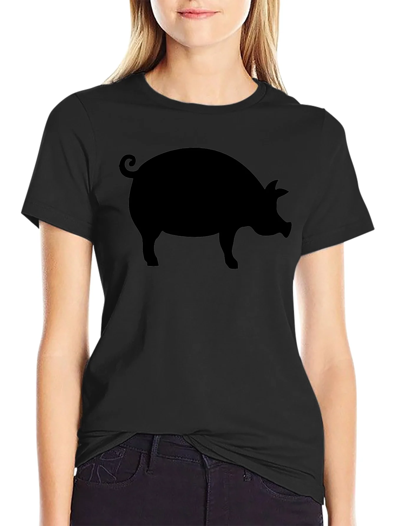 Camiseta Negra con Silueta de Cerdo