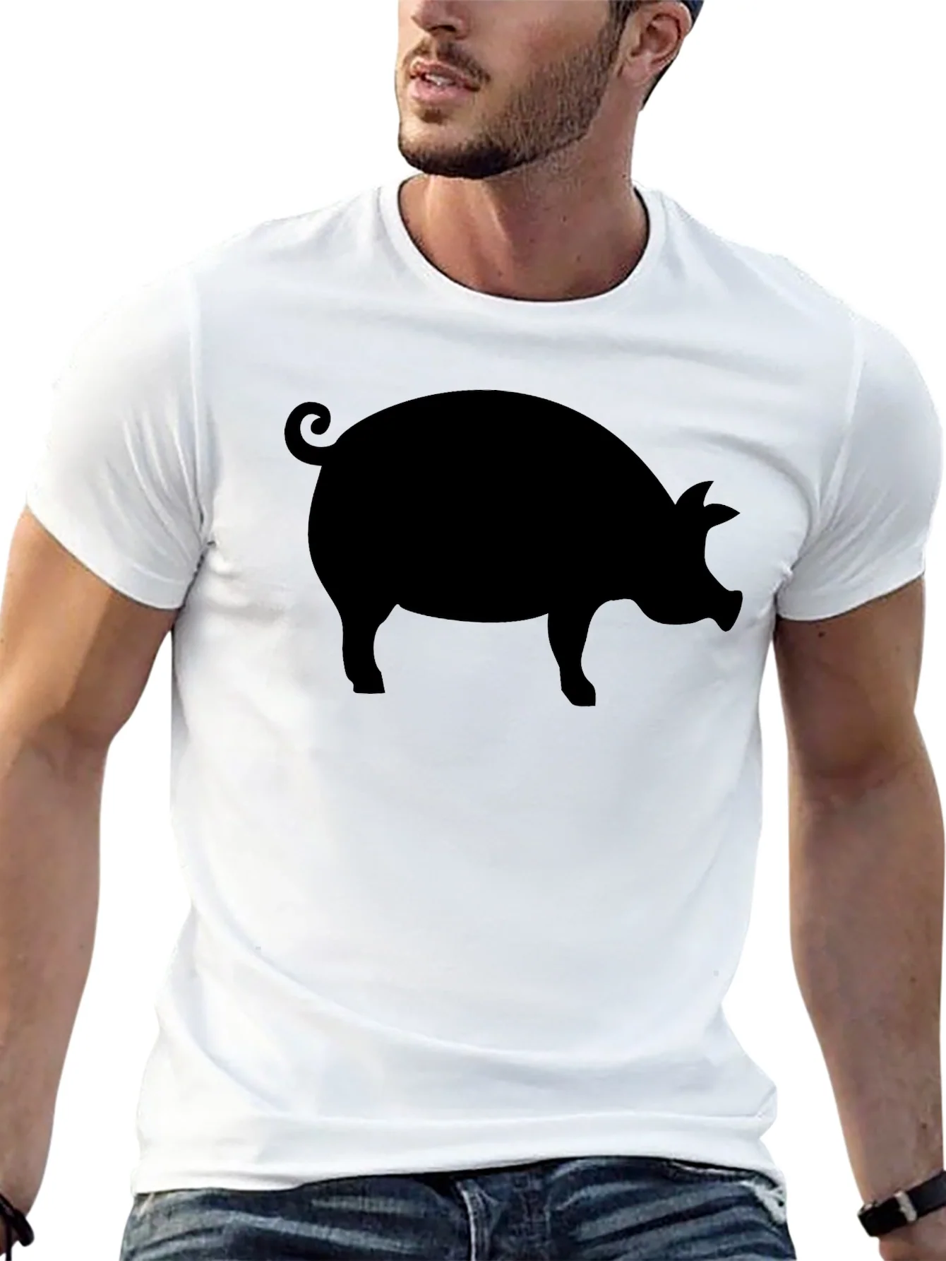 Camiseta Negra con Silueta de Cerdo