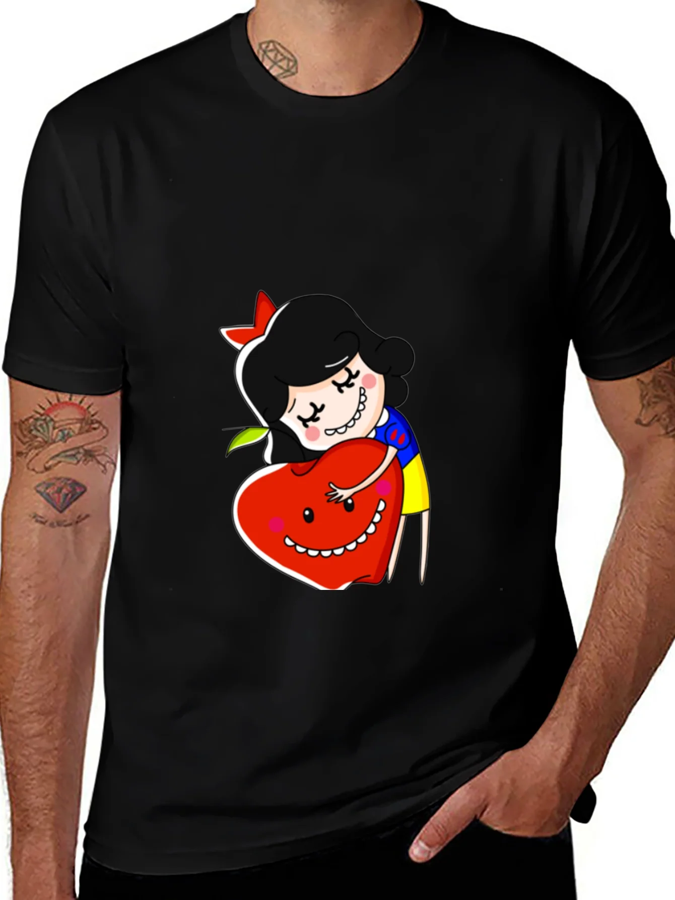 Camiseta Negra con Dise?o de Blancanieves y Manzana