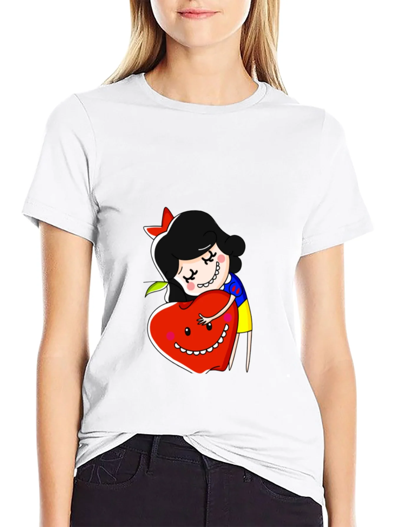 Camiseta Negra con Dise?o de Blancanieves y Manzana