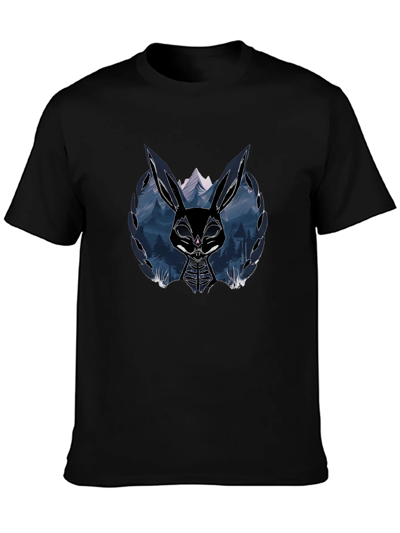 Camiseta Negra con Dise?o de Conejo Oscuro