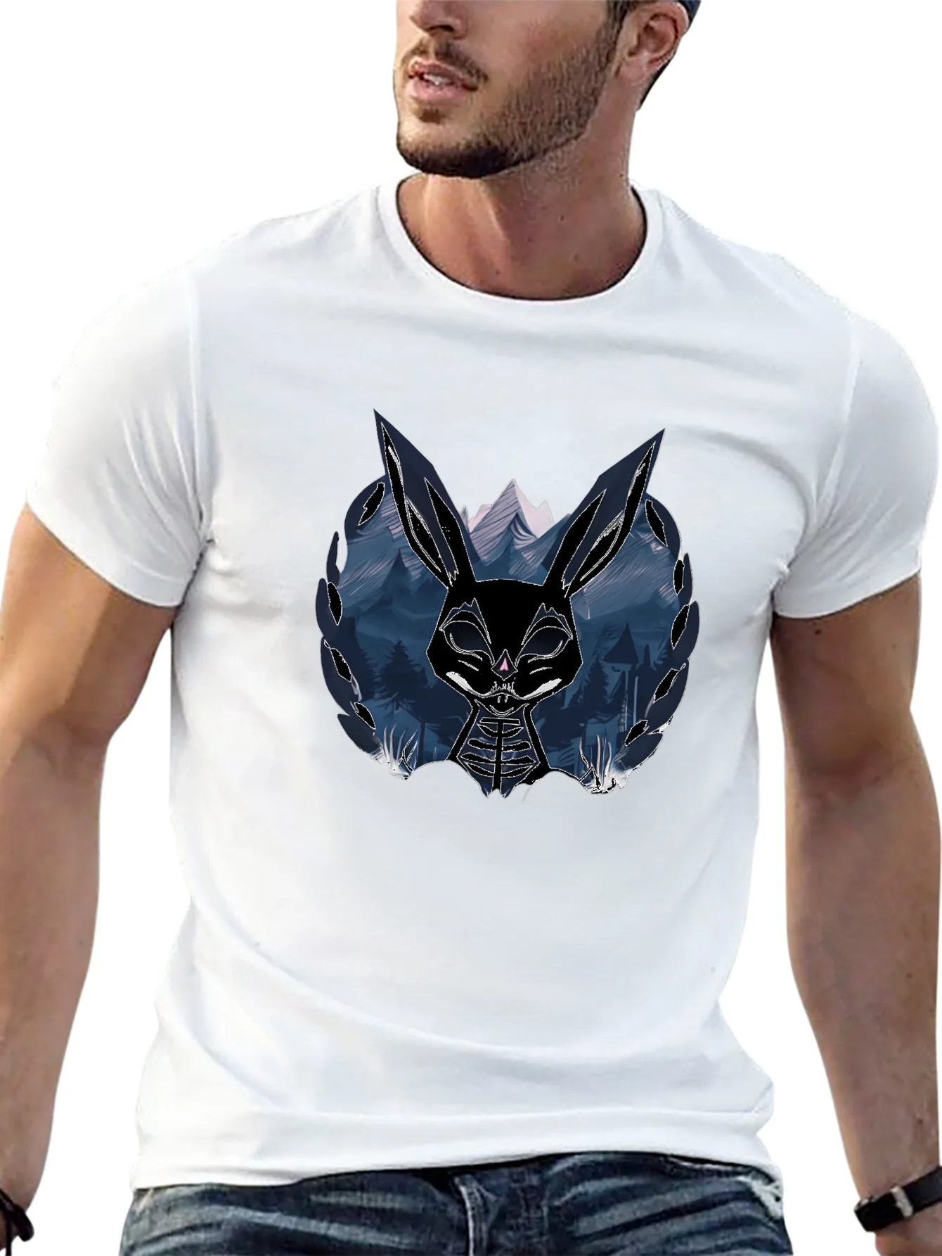 Camiseta Negra con Dise?o de Conejo Oscuro