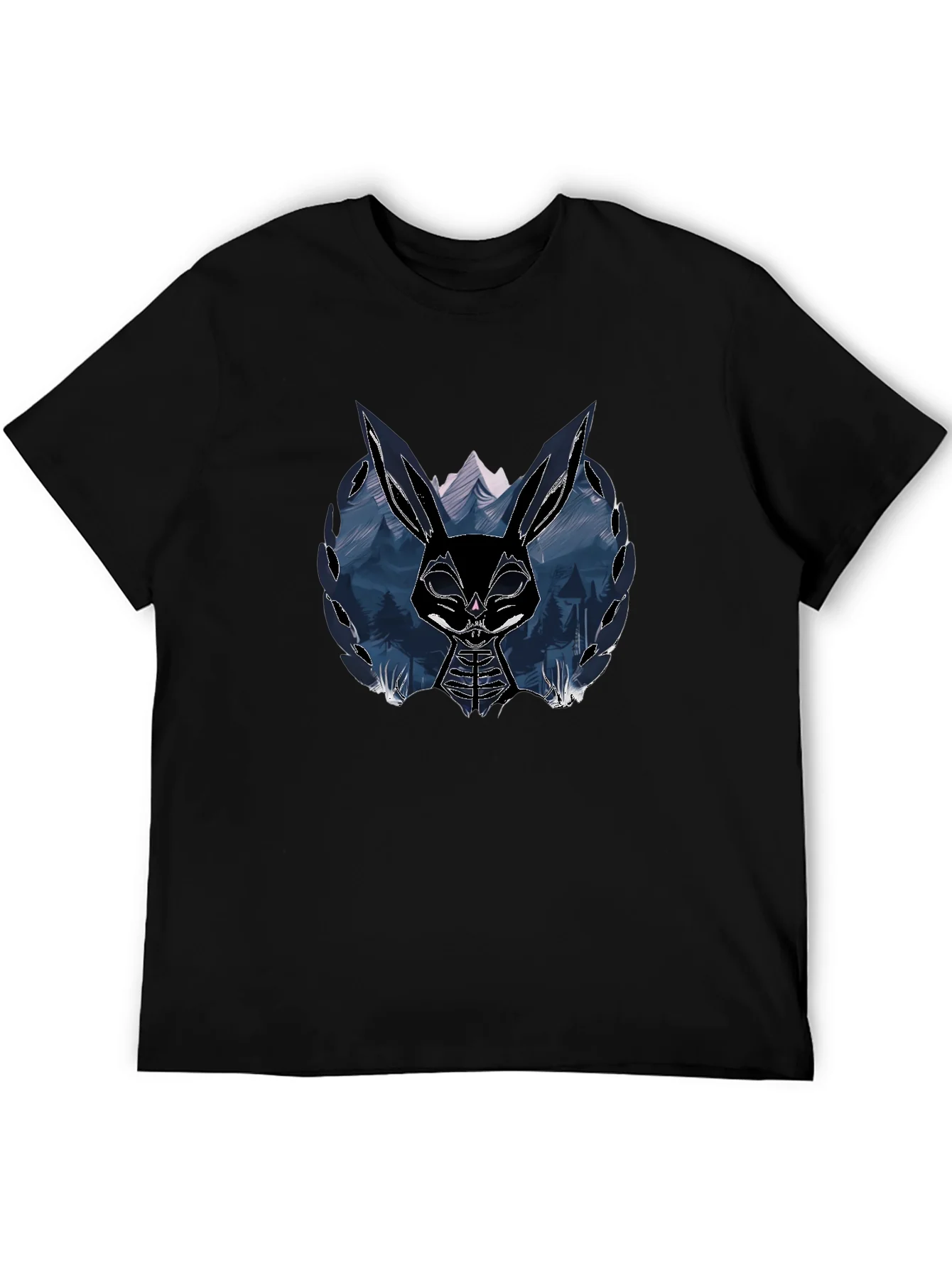 Camiseta Negra con Dise?o de Conejo Oscuro
