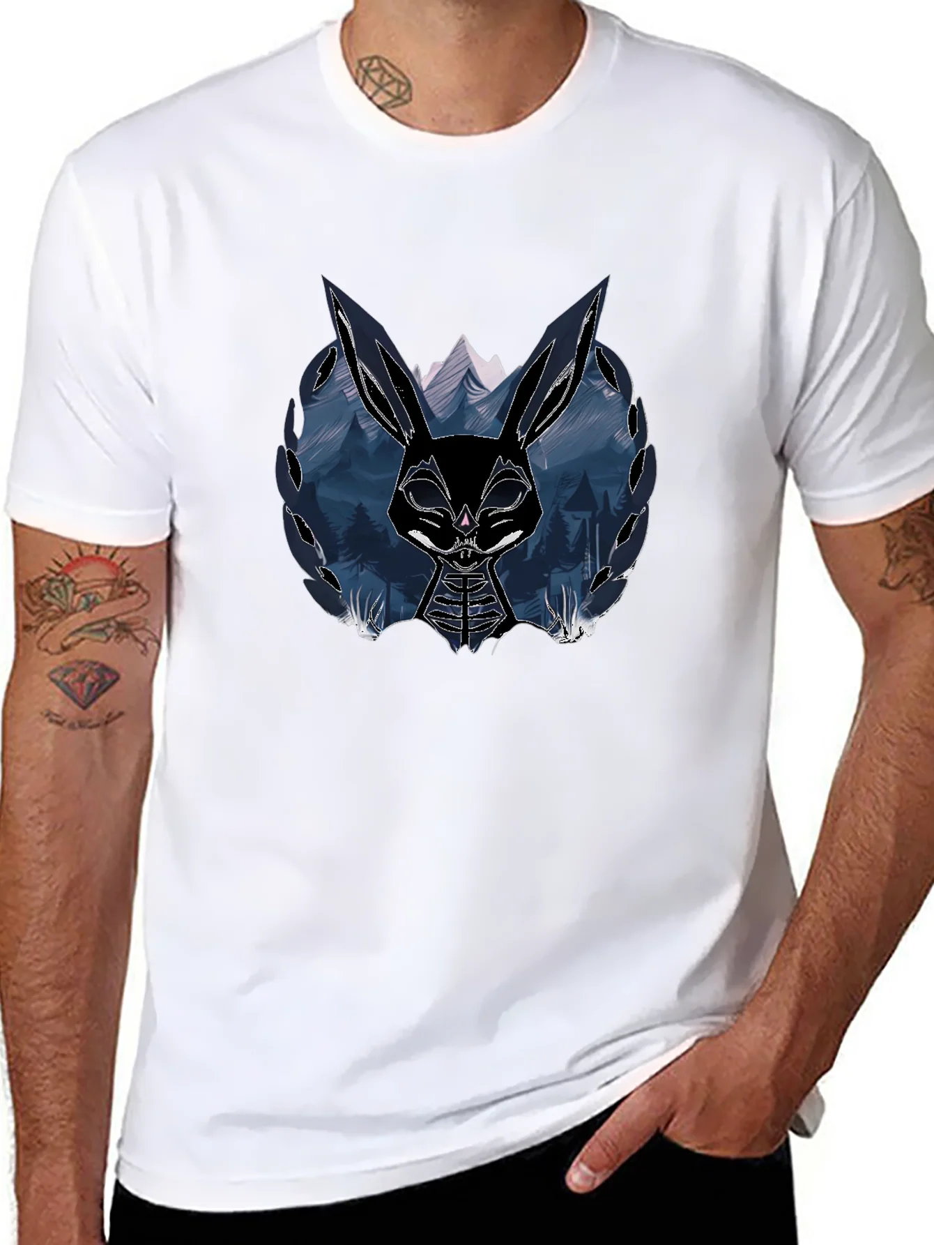 Camiseta Negra con Dise?o de Conejo Oscuro