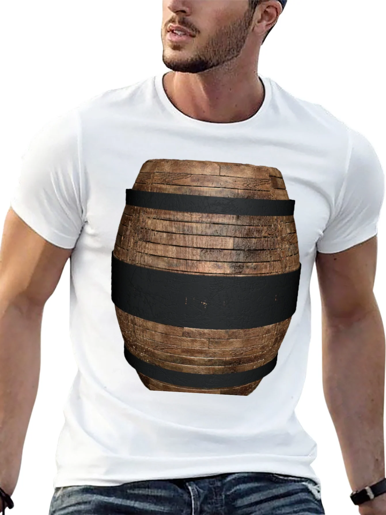Camiseta Negra con Dise?o de Barril de Madera