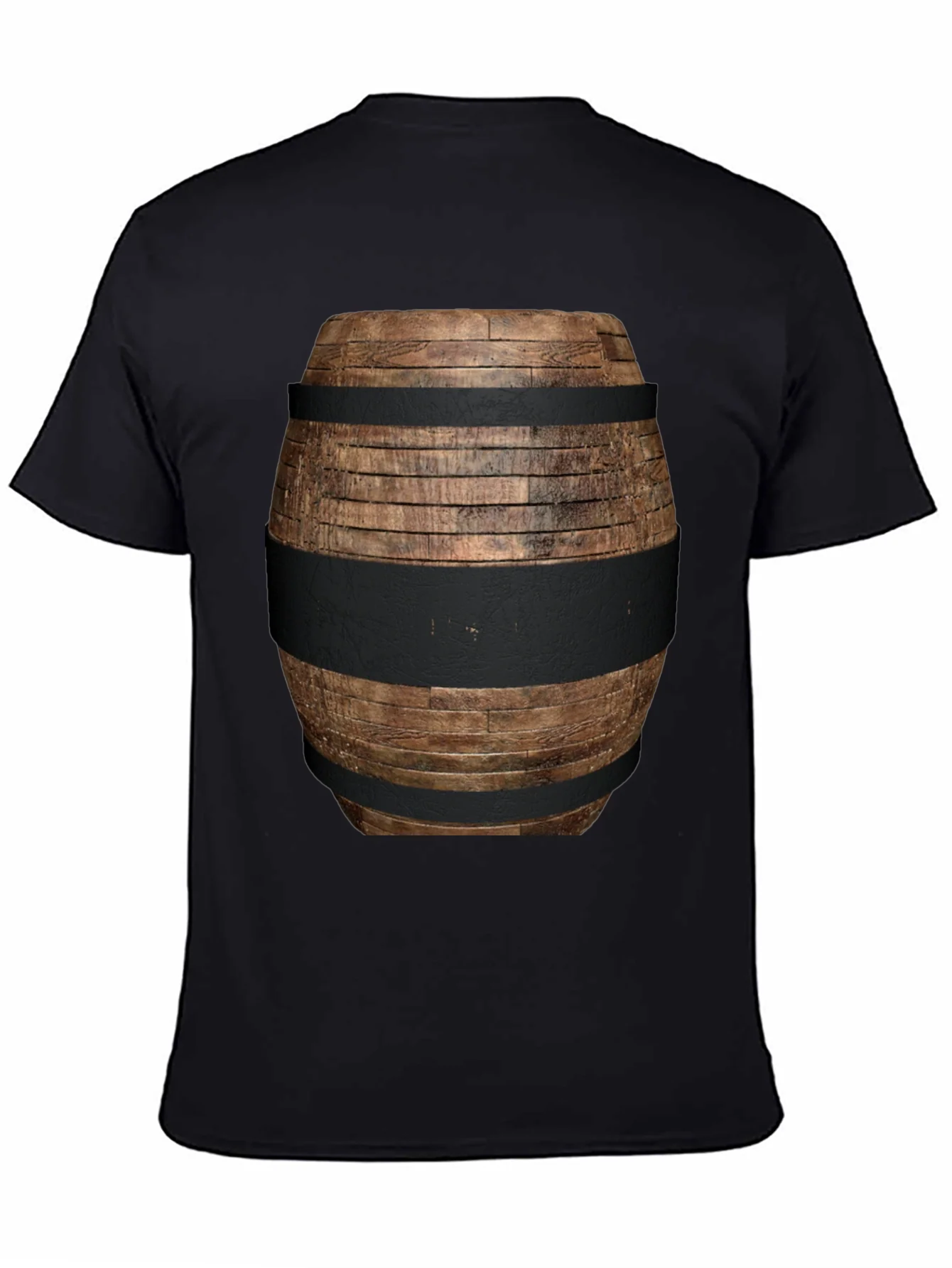 Camiseta Negra con Dise?o de Barril de Madera