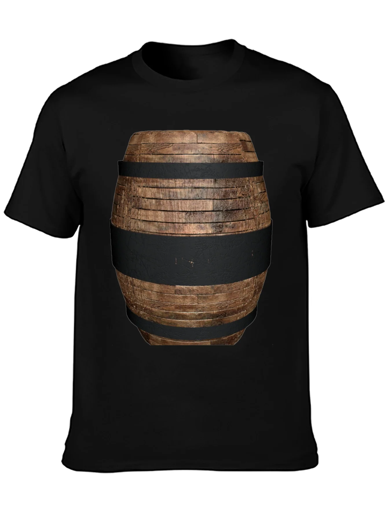 Camiseta Negra con Dise?o de Barril de Madera