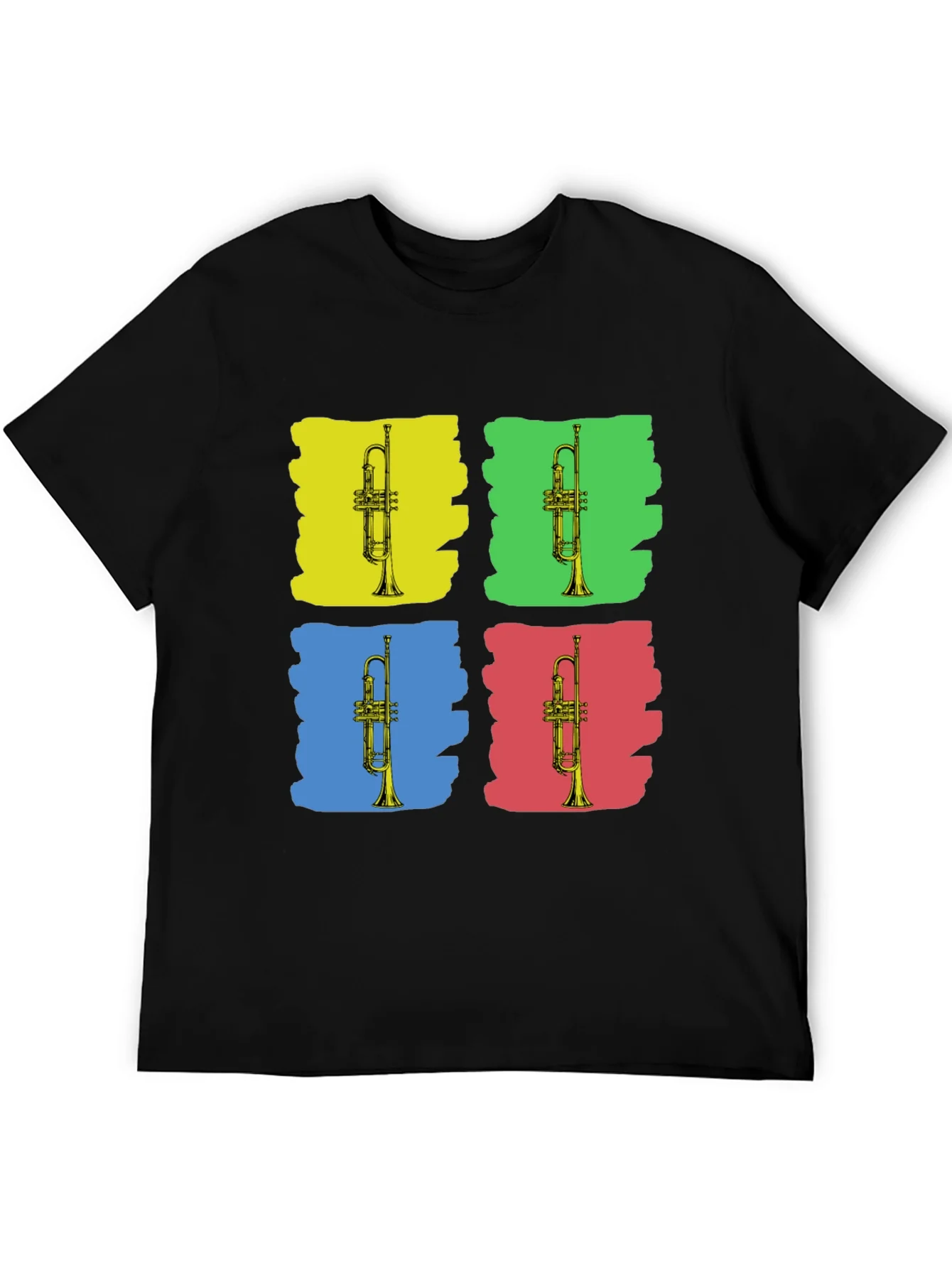 Camiseta Negra con Dise?o Trompetas Pop Art