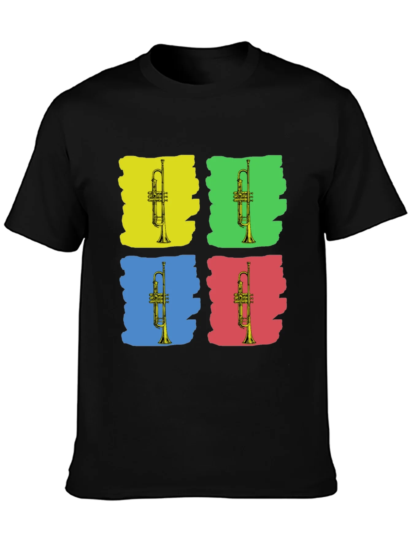 Camiseta Negra con Dise?o Trompetas Pop Art