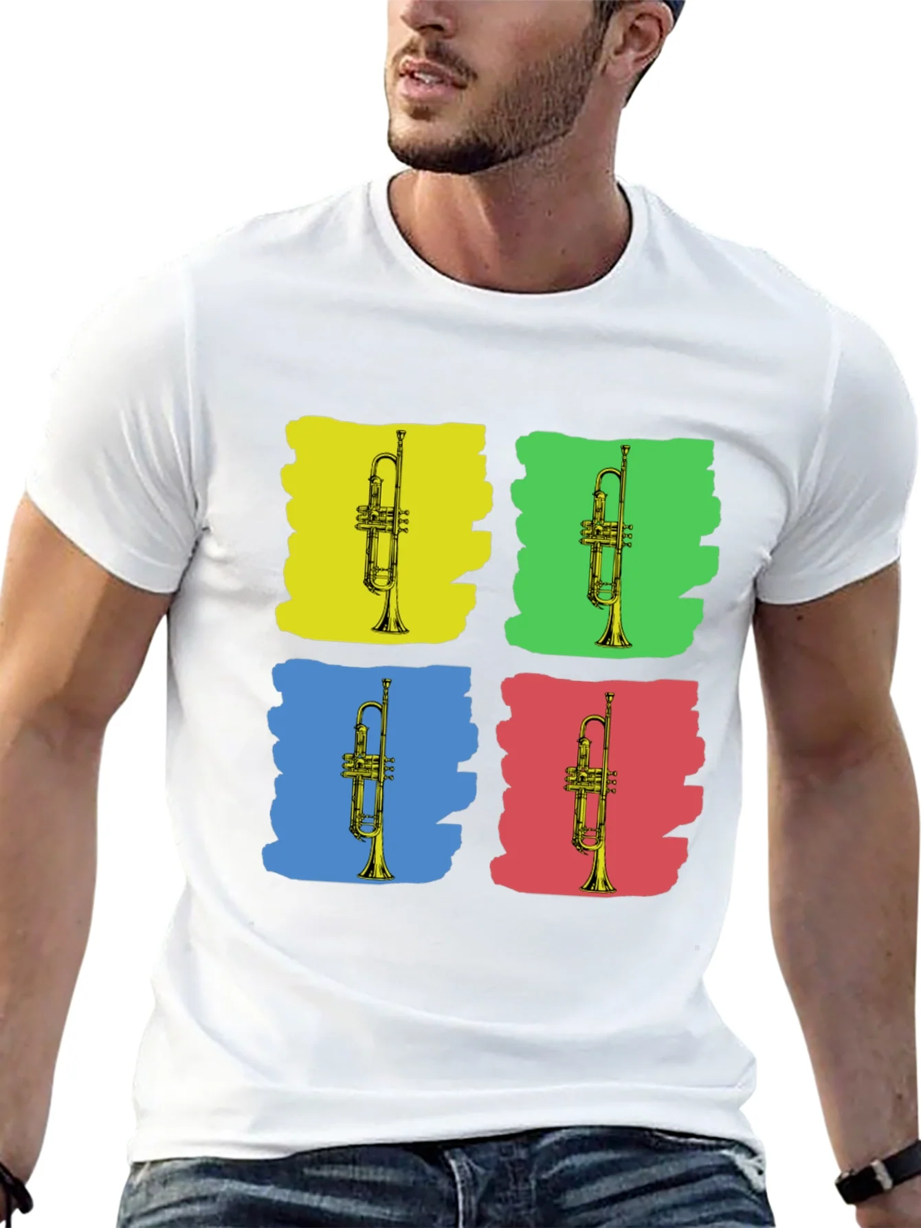 Camiseta Negra con Dise?o Trompetas Pop Art