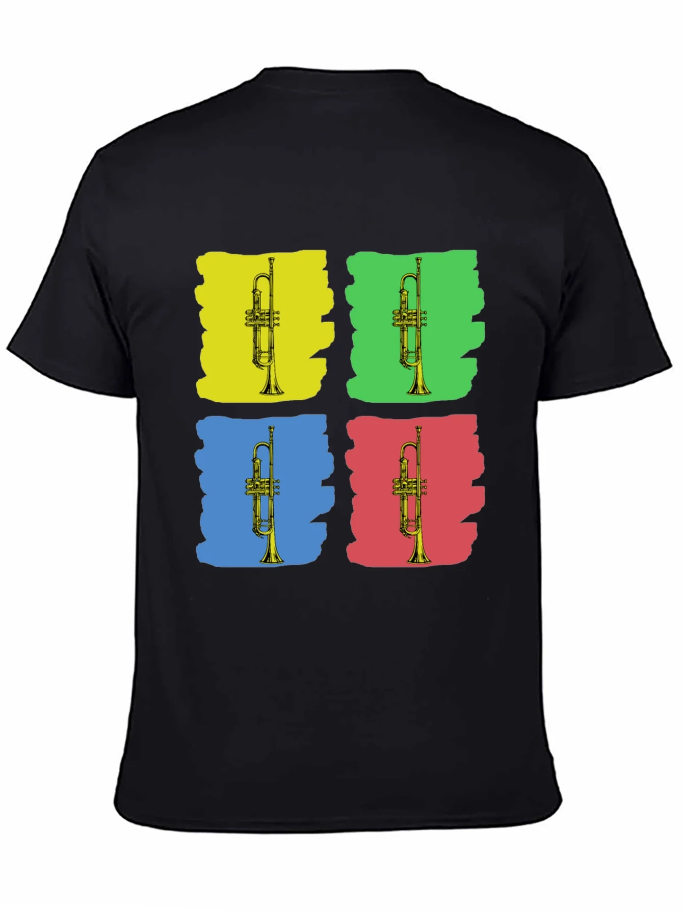 Camiseta Negra con Dise?o Trompetas Pop Art