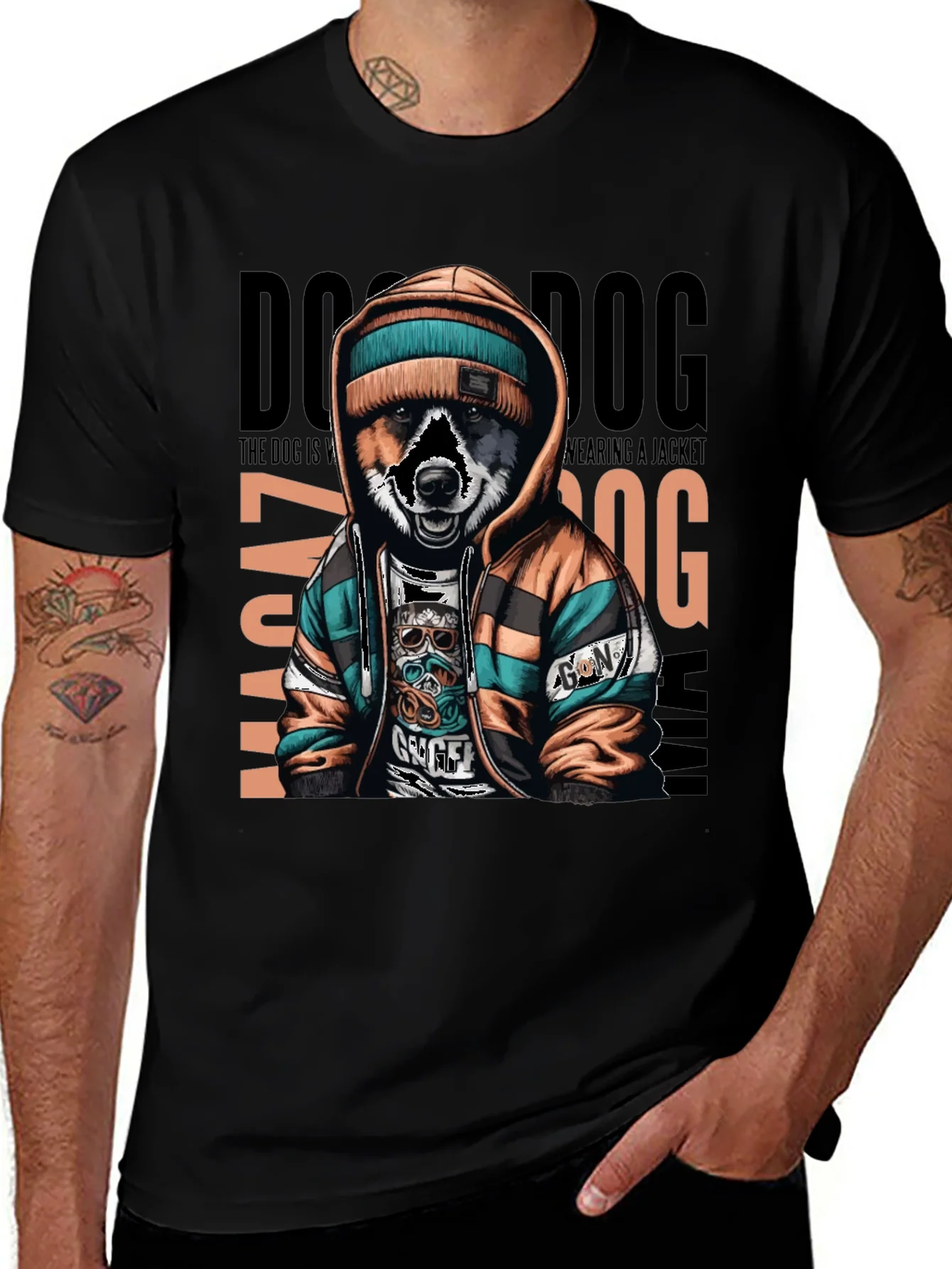 Camiseta Negra con Dise?o de Perro Urbano