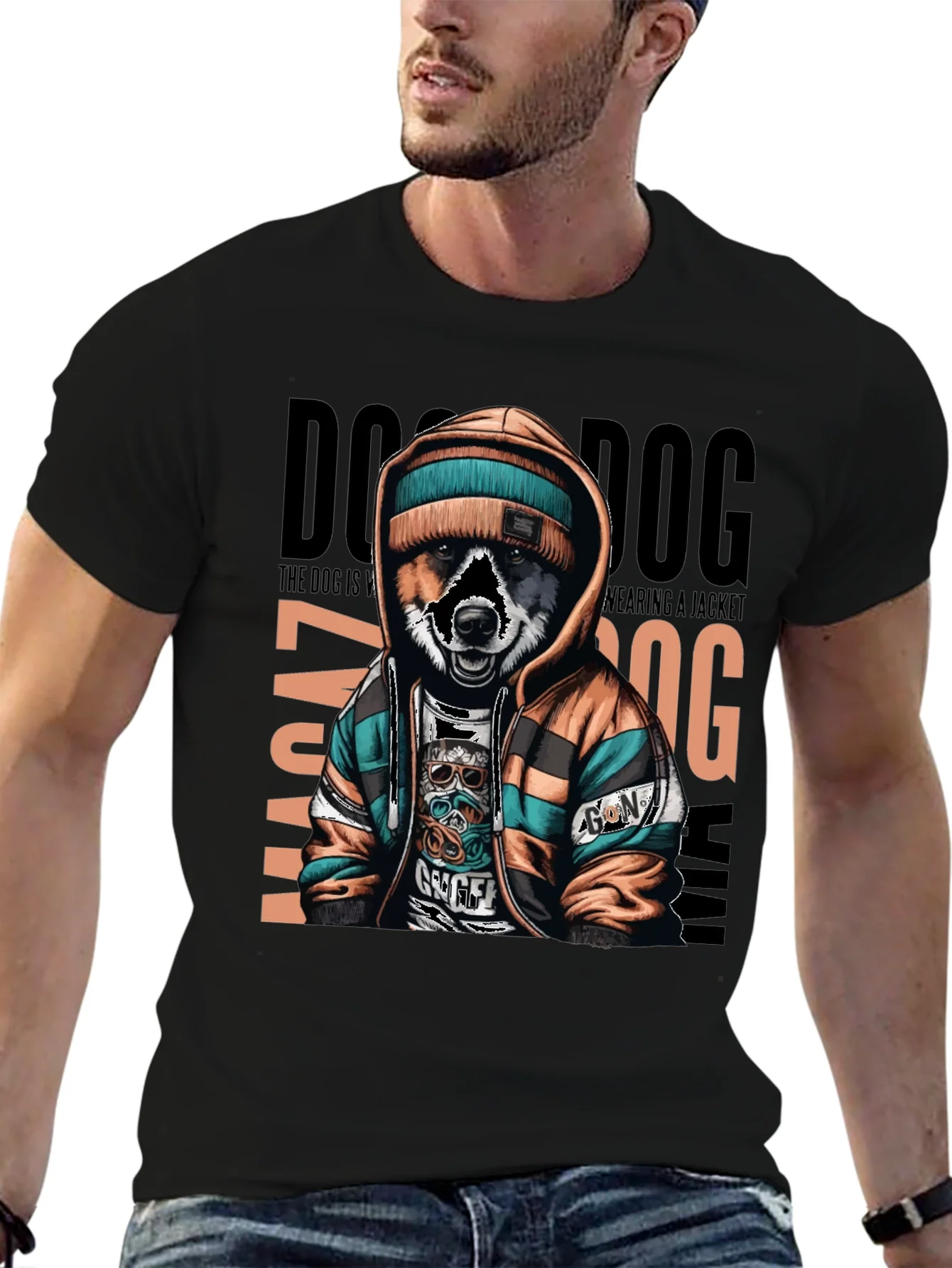 Camiseta Negra con Dise?o de Perro Urbano