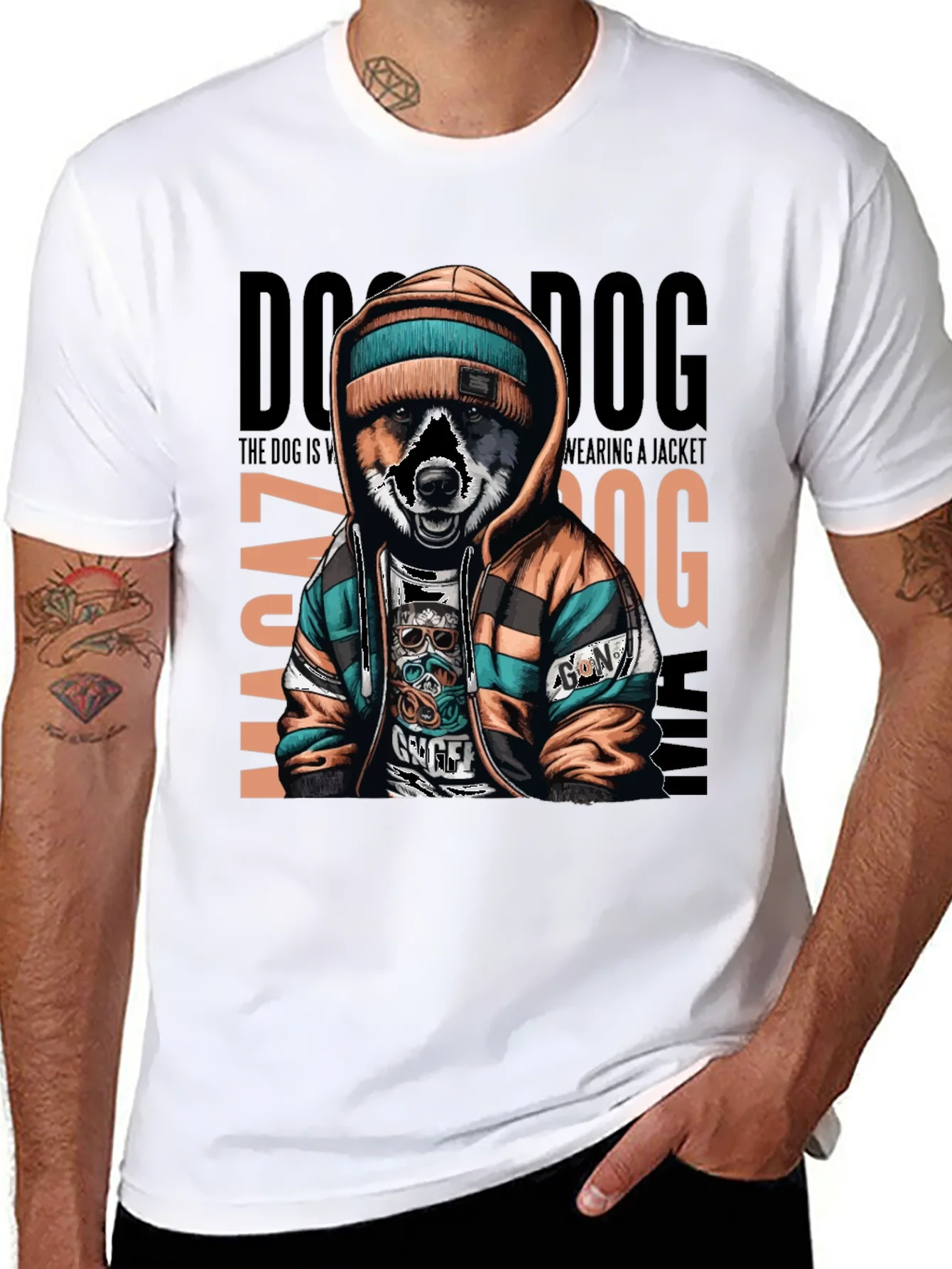 Camiseta Negra con Dise?o de Perro Urbano