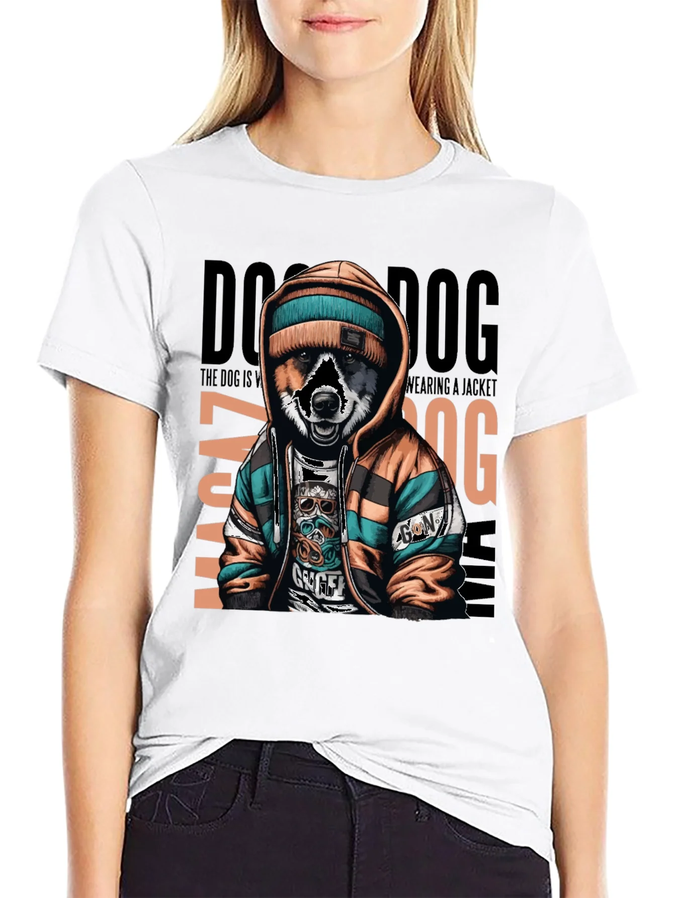 Camiseta Negra con Dise?o de Perro Urbano