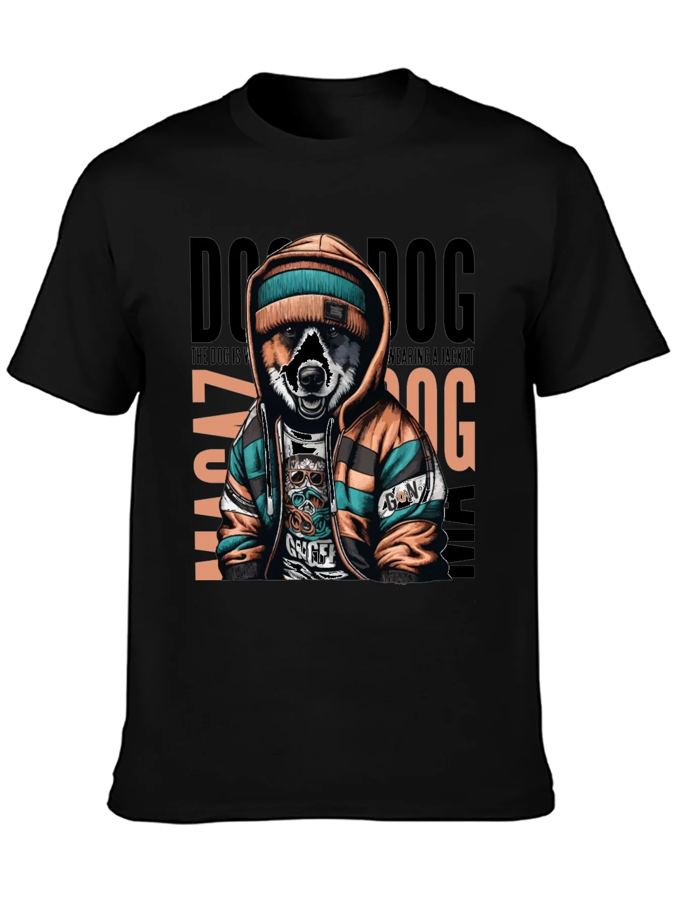 Camiseta Negra con Dise?o de Perro Urbano