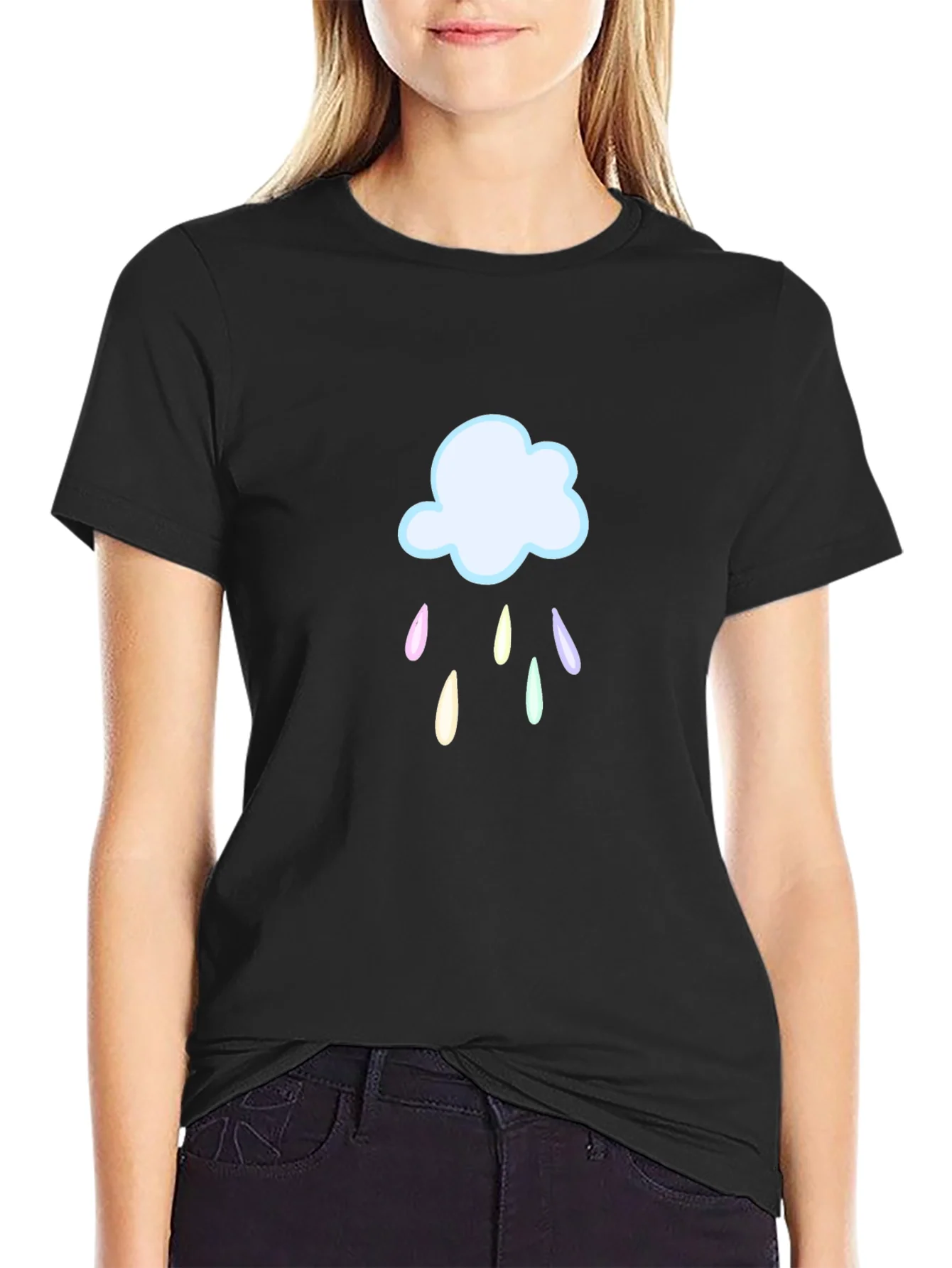 Rebbecca Rainy Cloud Graphic T-Shirt - Black Cotton Tee