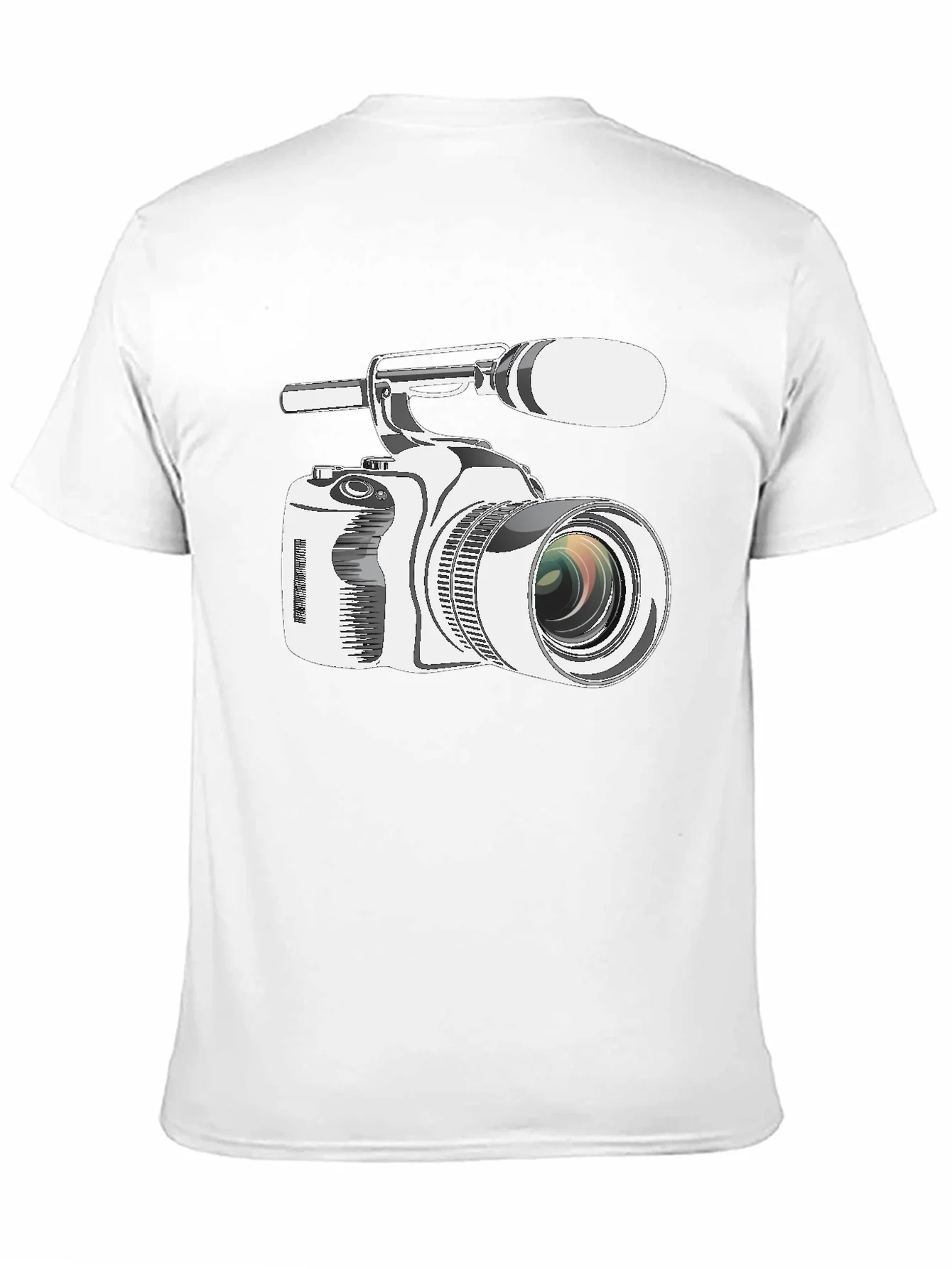 Camiseta Negra con Estampado de C¨¢mara de Video Profesional