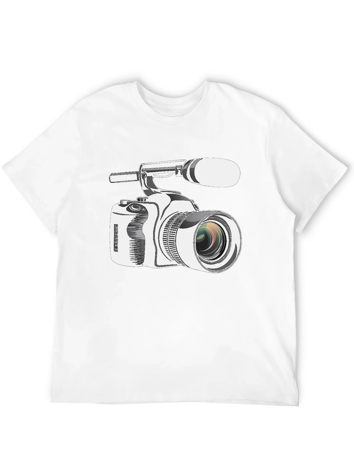 Camiseta Negra con Estampado de C¨¢mara de Video Profesional