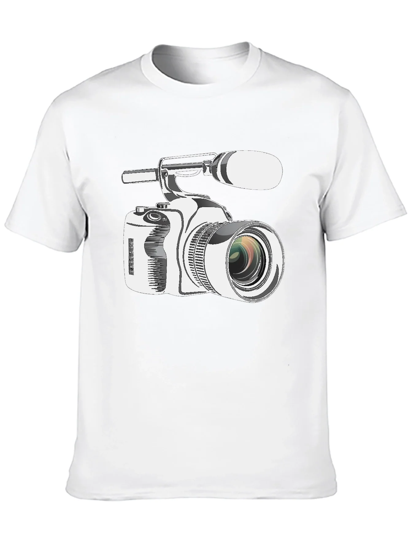 Camiseta Negra con Estampado de C¨¢mara de Video Profesional