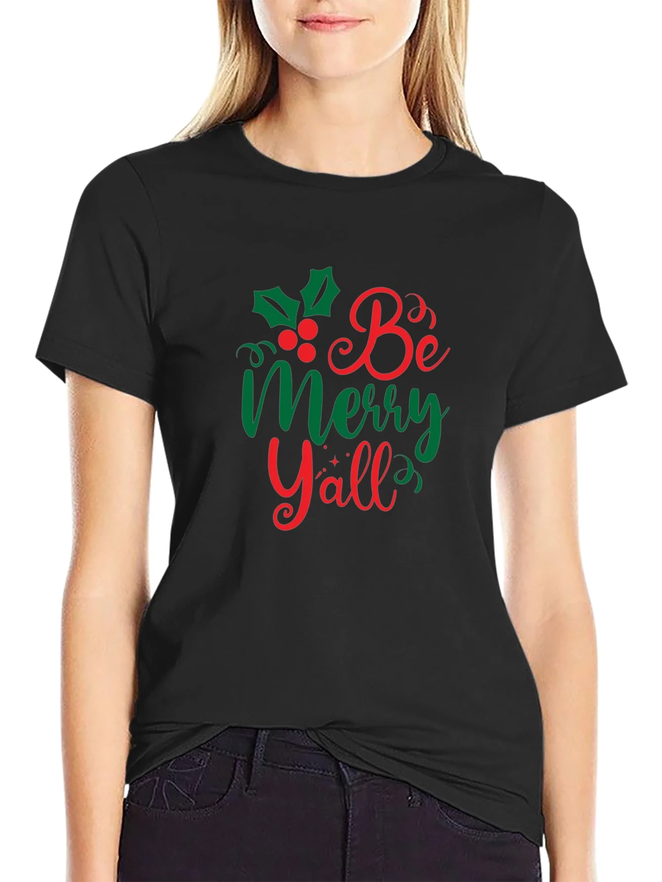 Camiseta Navide?a Negra Be Merry Yall