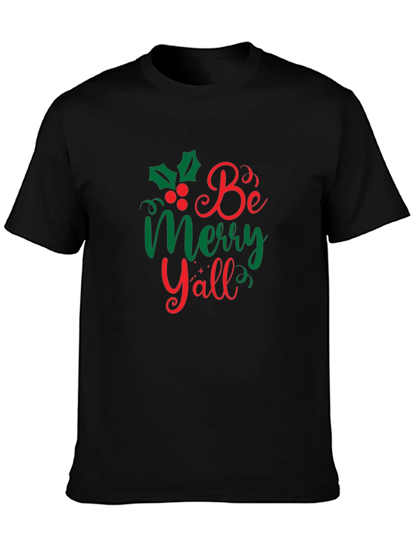 Camiseta Navide?a Negra Be Merry Yall