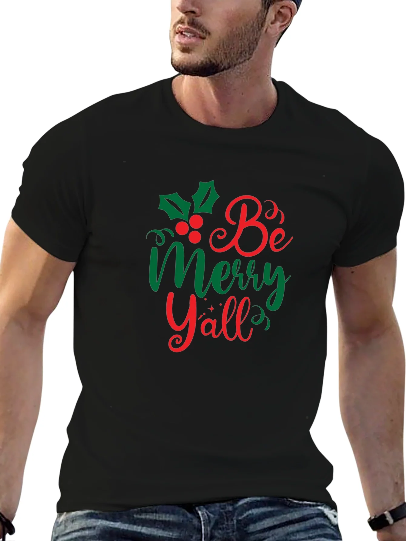 Camiseta Navide?a Negra Be Merry Yall