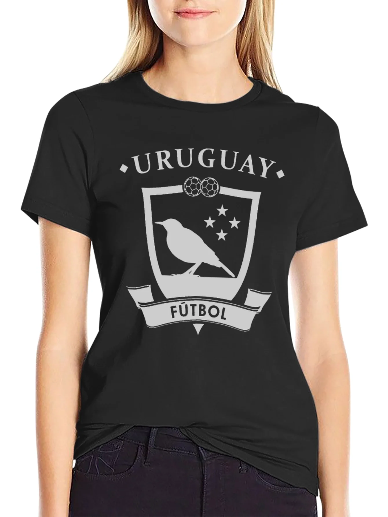 Rebbecca Uruguay Futbol Bird Crest Black T-Shirt