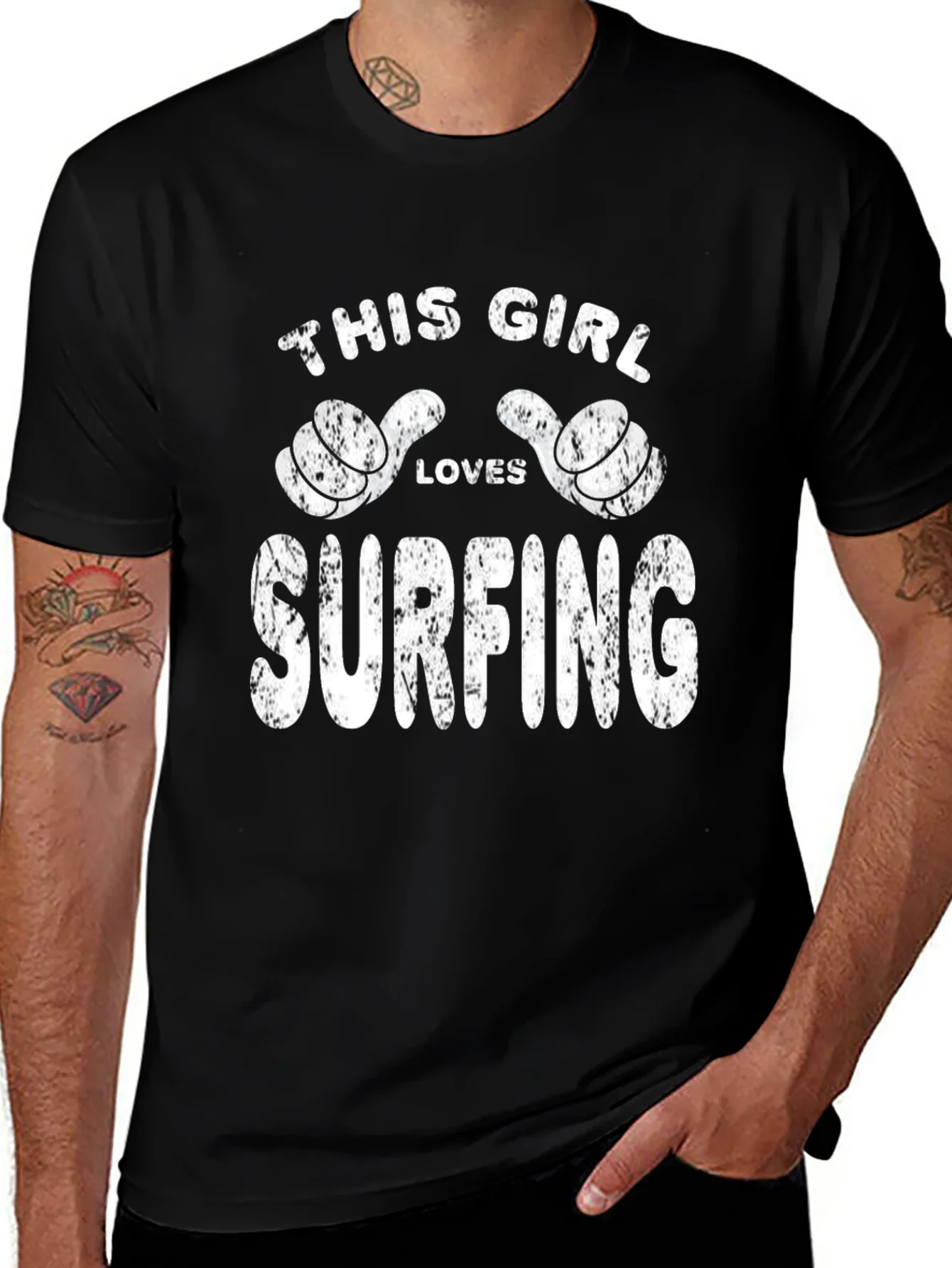 Rebbecca This Girl Loves Surfing Black T-Shirt
