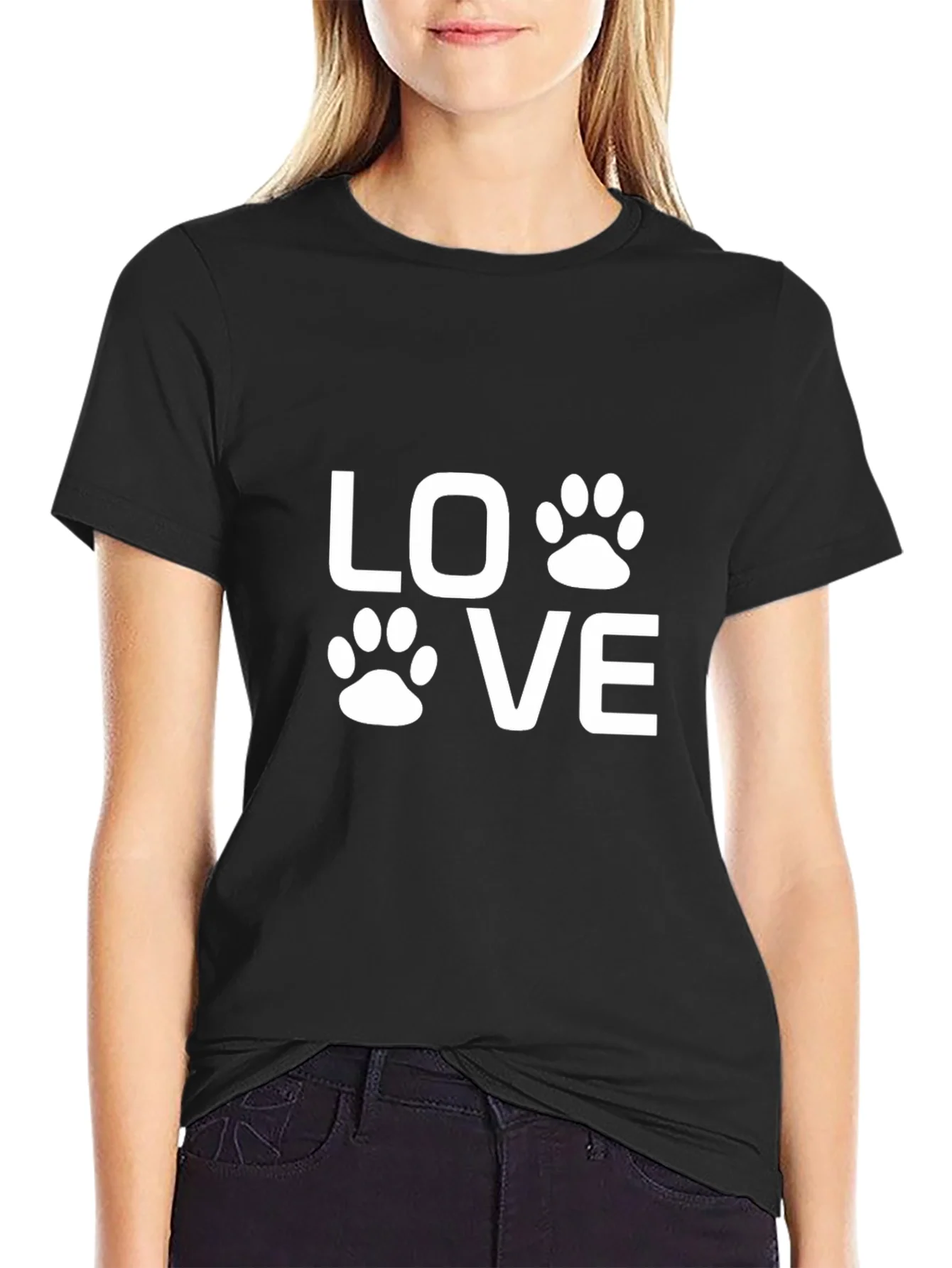 Camiseta Negra Love con Huellas de Mascotas